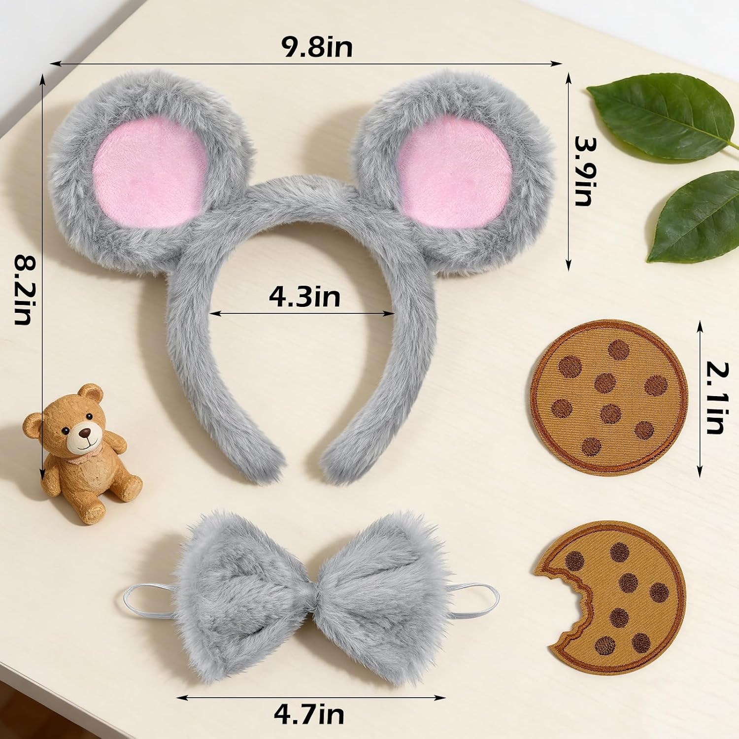 Hikkcos Mouse Costume Set Rat Costume Mouse Ears and Tail Set Halloween Party Accessories for Adults