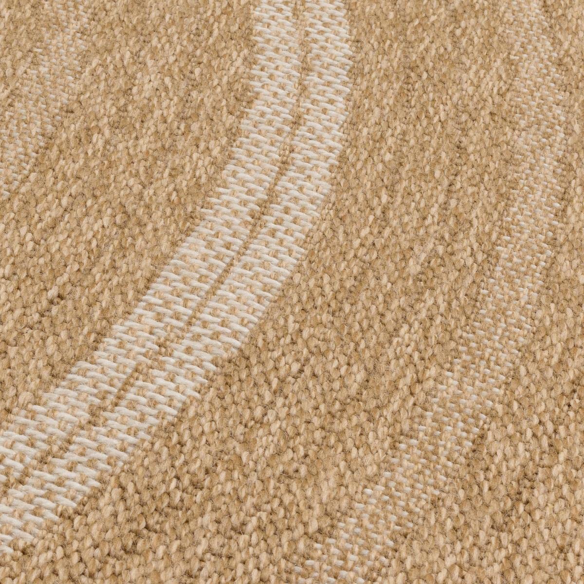 Tapis Exterieur 60 X 90 Cm, Rectangulaire Format Pratique, Motif Géométrique Graphique Lignes Concentriques, Beige, Blanc, Kilim Tissé Turquie, 7351