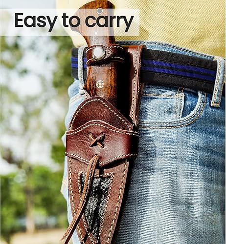 Miniatura 7 de LC - Cuchillo de caza de 10 pulgadas hecho a mano de Damasco y afilador de cuchillas, cuchillo de caza con vaina, cuchillo de supervivencia con