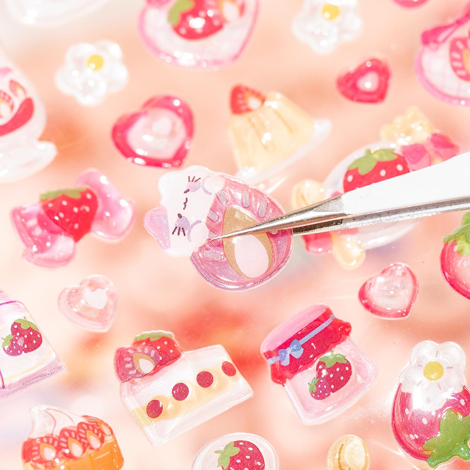 3D Cute Puffy Cartoon Pink Strawberry Cat Stickers, Kawaii Mini Decorative Stickers for Planner, Laptops, Phone Case, Journals, Scrapbook and DIY Crafts Decor