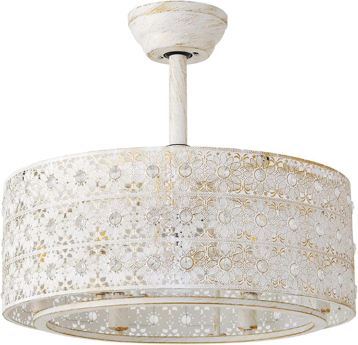 20" Boho Ceiling Fans with Lights, Gold Crystal Fandelier Ceiling Fan with Light Remote Control, Cage 6-Speed for Bedroom, Nursery, Foyer, Living Room