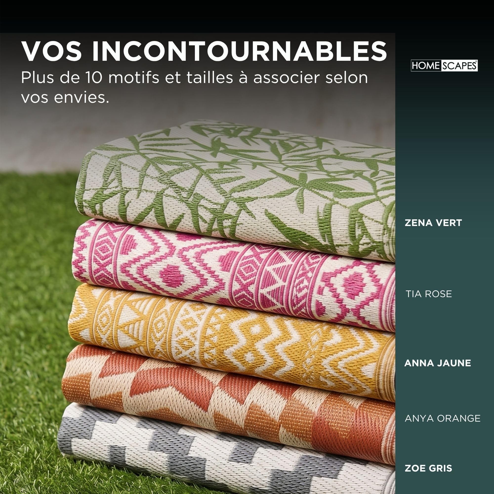 HOMESCAPES Tapis extérieur résistant Pluie et UV, Tapis de Jardin imperméable réversible Jaune Anna, 120 x 180 cm, Intérieur extérieur terrasse Balcon