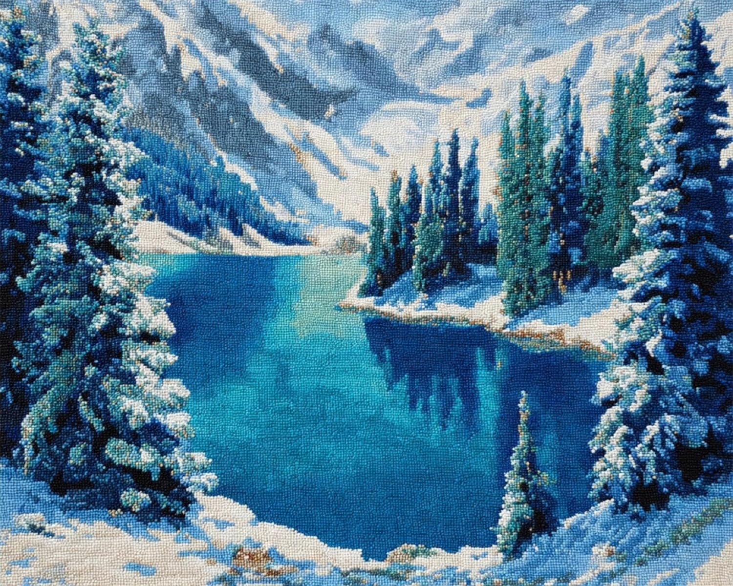 Henypt DIY Latch Hook Rug Kit Snow-Capped Mountains and Lakes 60x90cm