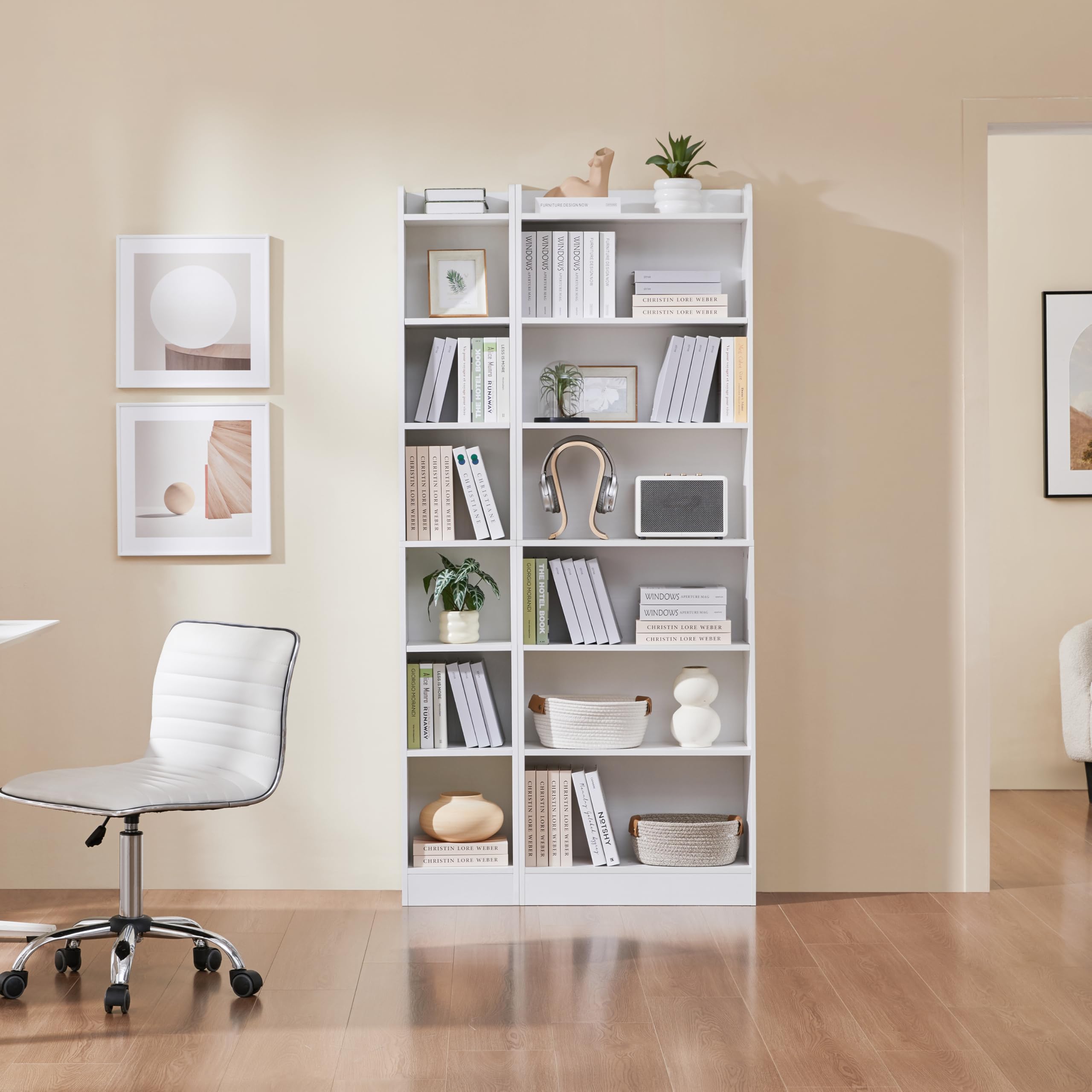 Yaheetech 7 Niveles Estantería de Madera para Libros, 30x24x183 cm, Librería con Estantes Ajustables para Salón, Dormitorio y Oficina, Blanco