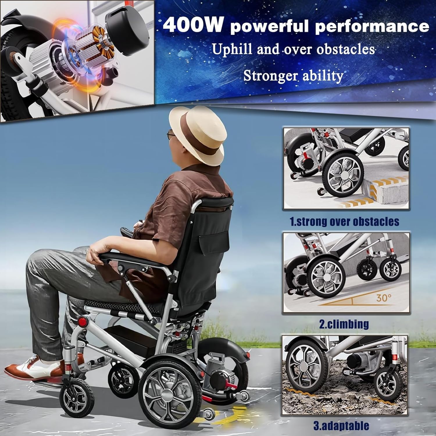 Sedia A Rotelle Elettrica Leggera con Telecomando,capacità Carico 150 kg,Sedia A Rotelle Elettrica Pieghevole Ultraleggera 14,9 kg,Sedia A Rotelle Elettrica Pieghevole per La Casa 30A