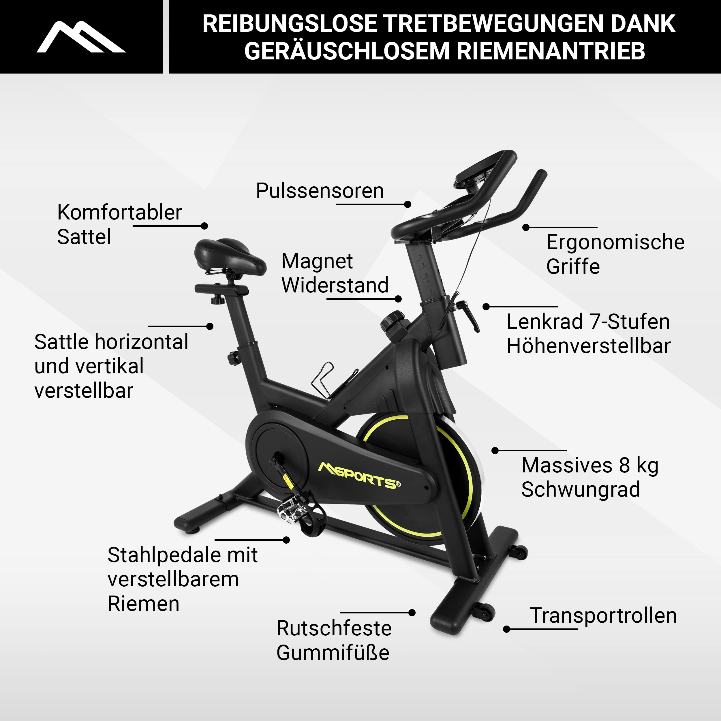 Cycling Bike Premium Black Series | Speed Bike 8 kg Volano con resistenza magnetica | Ergometro - Cyclette con app Bluetooth | Fitness Cyclette