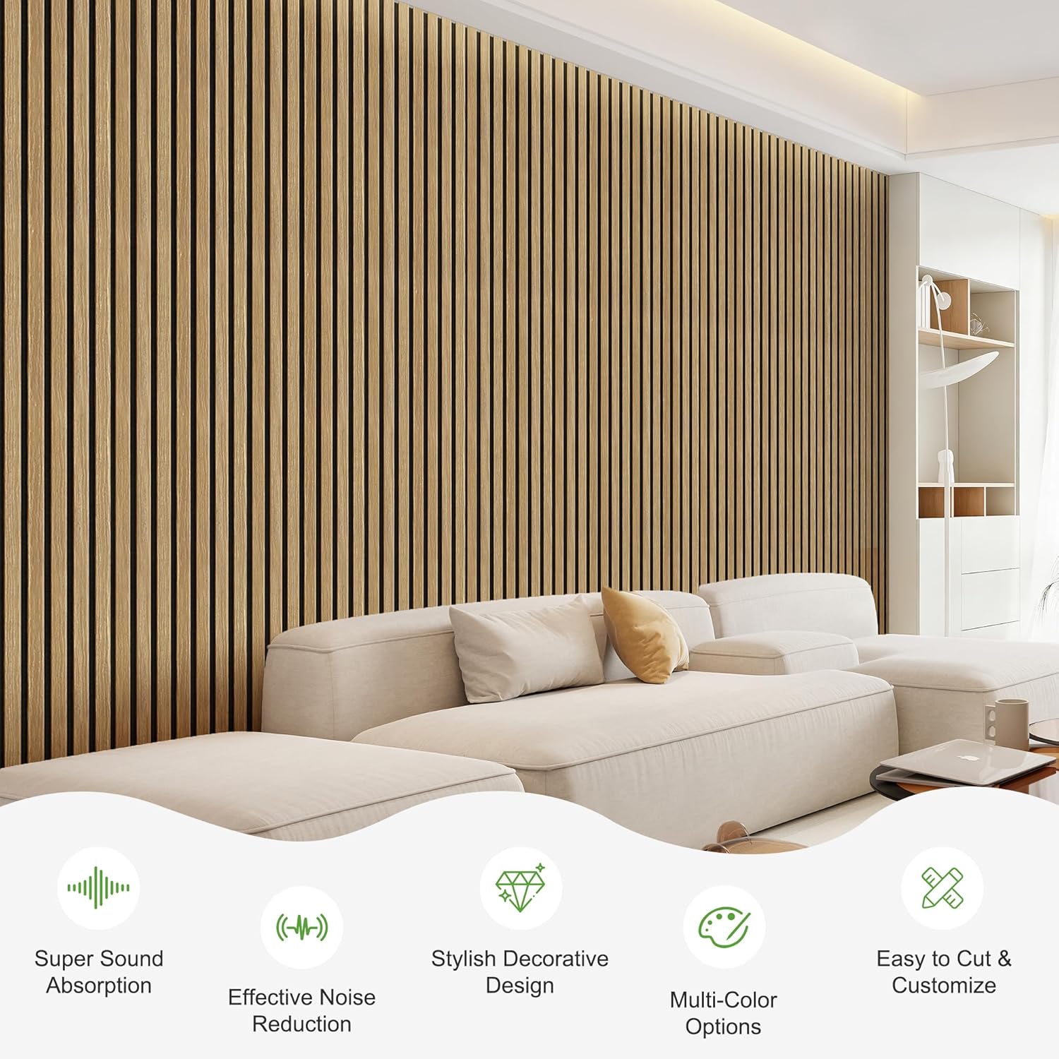 4 Pack Wood Panels for Wall, 96" x 11" Wood Slat Acoustic Panels, Acoustic Wall Panels for Interior Wall Decor, Sound Absorbing Wall Panels for Noise Reduction and Decoration, Ashen Oak