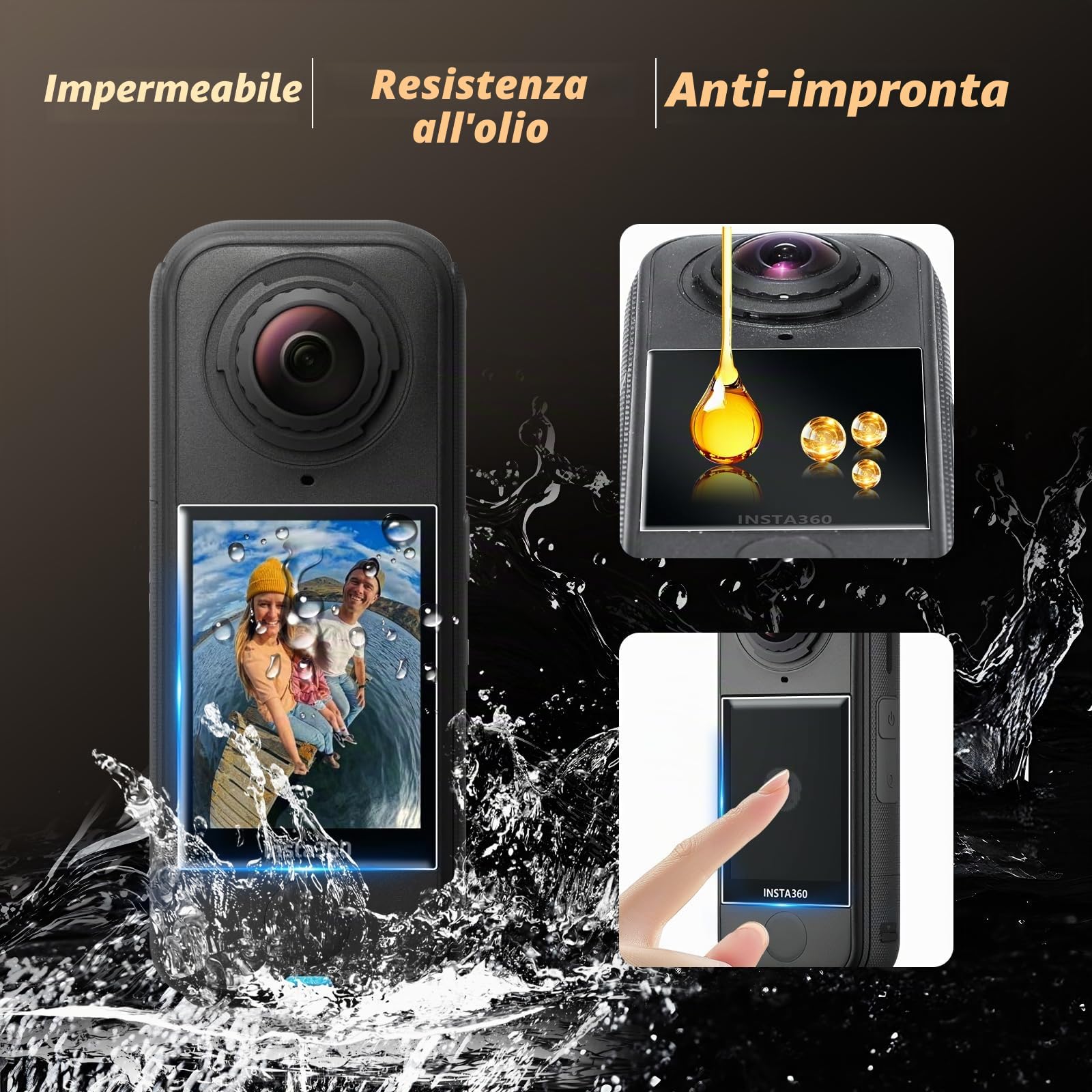 AMAZEAR Protezione Schermo per Insta360 X4 Air Action Camer (confezione da 3), accessori Insta 360 X4 Air, pellicola in vetro temperato impermeabile, anti-graffio, anti-impronte, anti-bolle