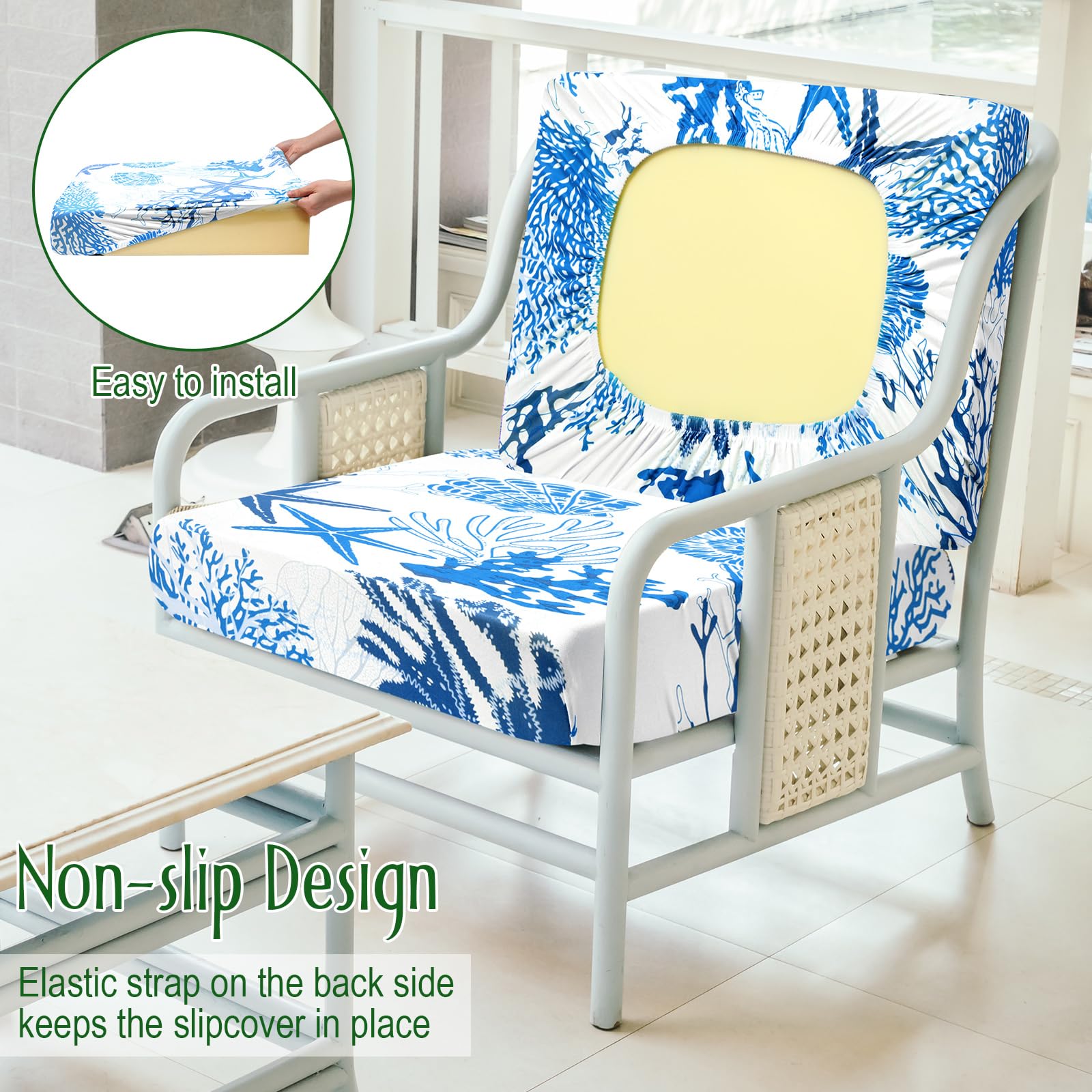 Spiareal 8-Piece Waterproof Patio Cushion Covers - Stretch Sofa Cover Set With Tropical Pattern 3 thumbnail image