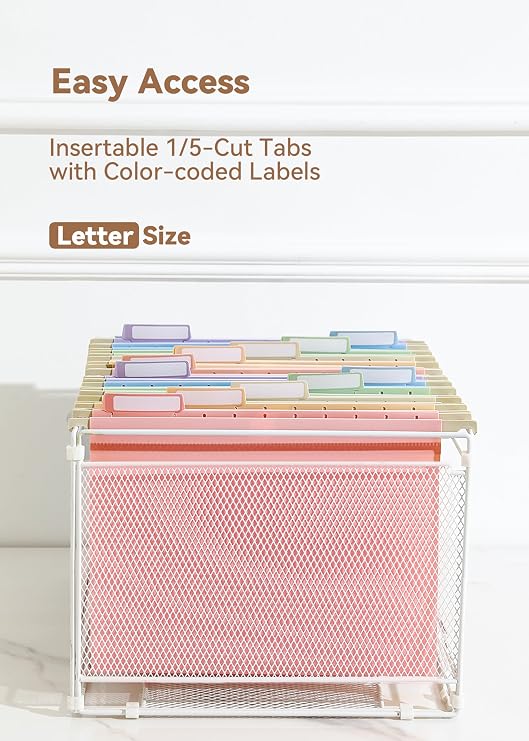 SortRax Plastic Hanging File Folders, Letter Size, Tear-Resistant, Pastel