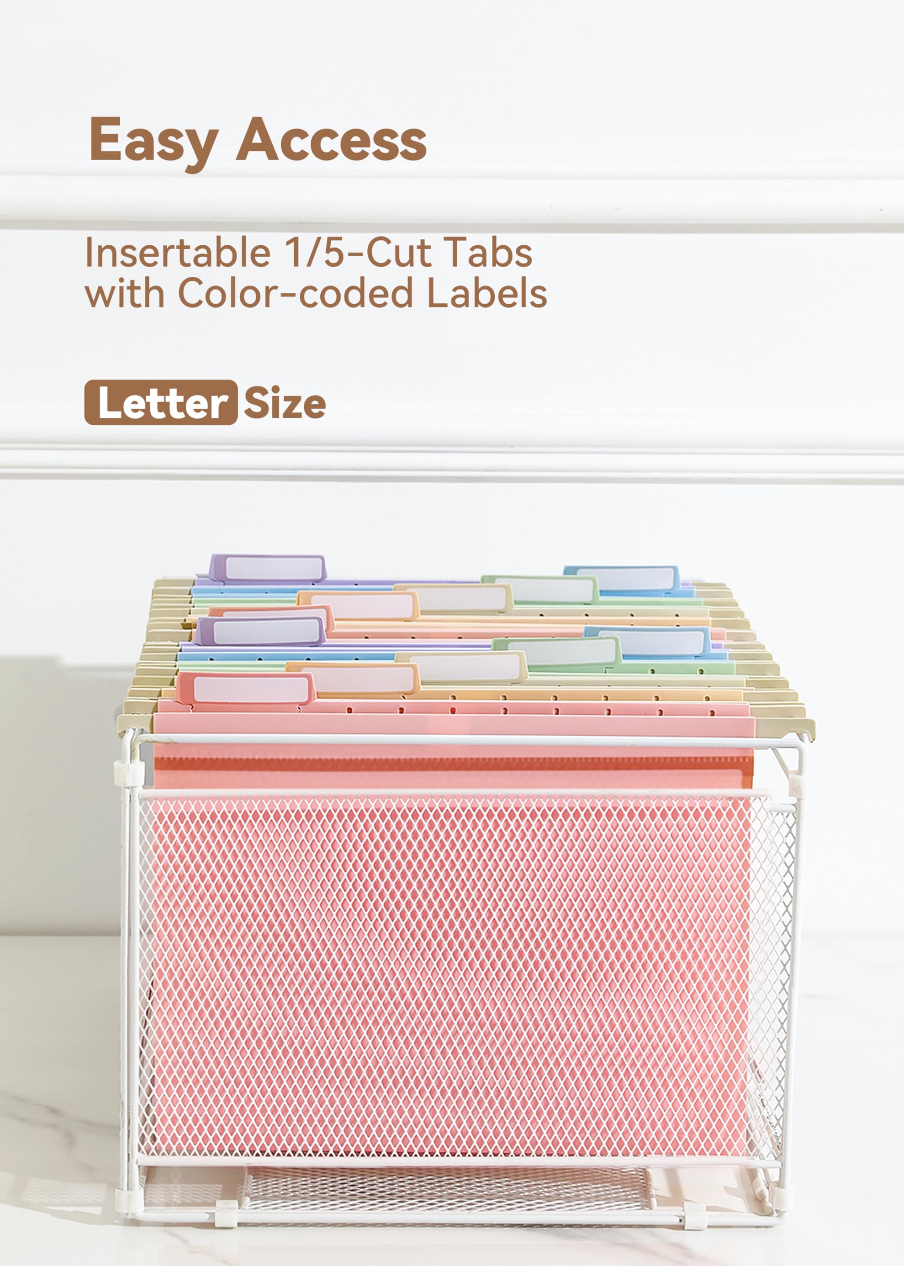 SortRax Plastic Hanging File Folders, Letter Size, 12 Pack  Hanging Folders, with Insertable 1/5-Cut Tabs for Filing Cabinets: Pastel
