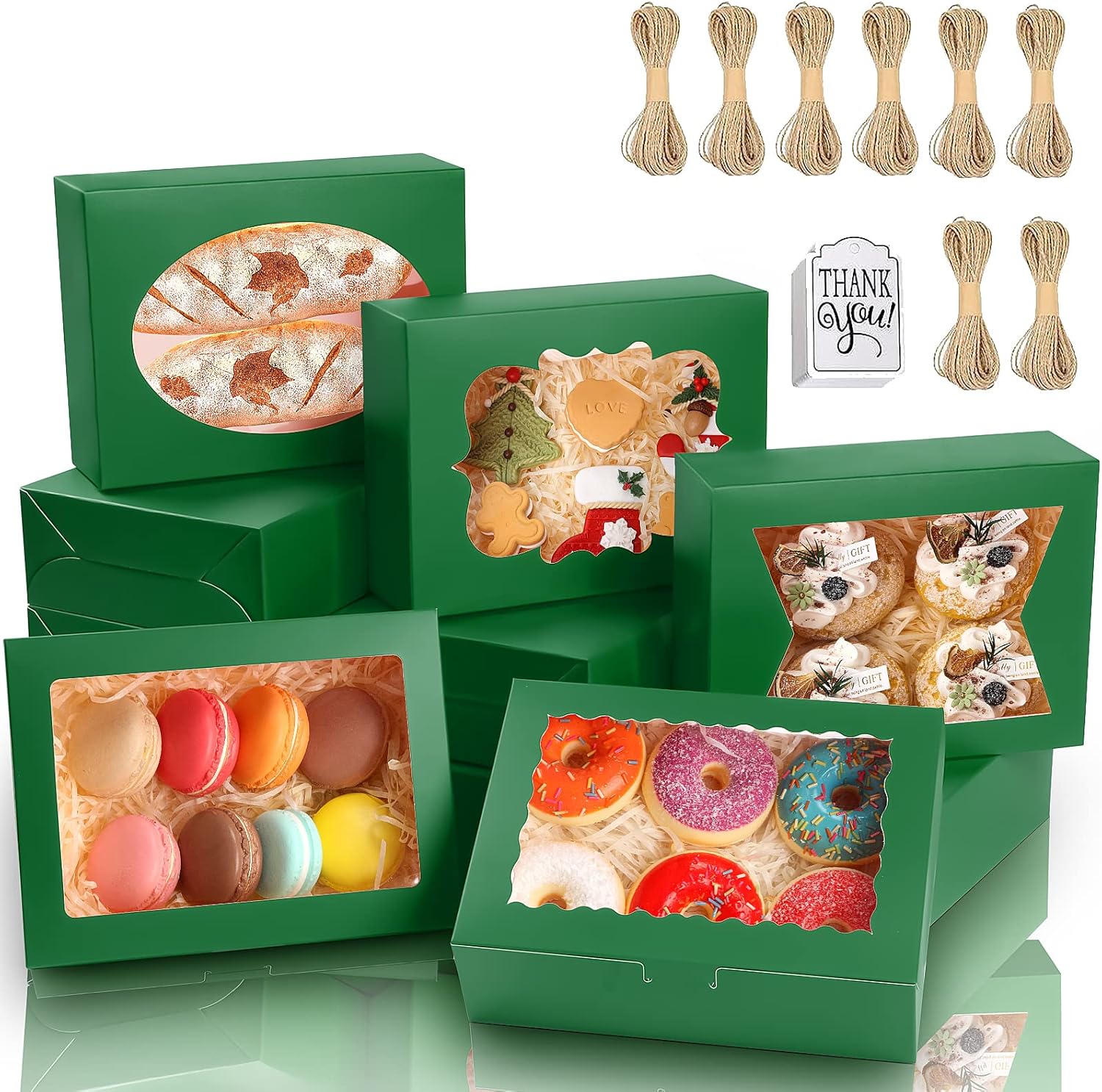 KPOSIYA 65 PCS 8x6x2.5 Inch Cookie Boxes with Window Green