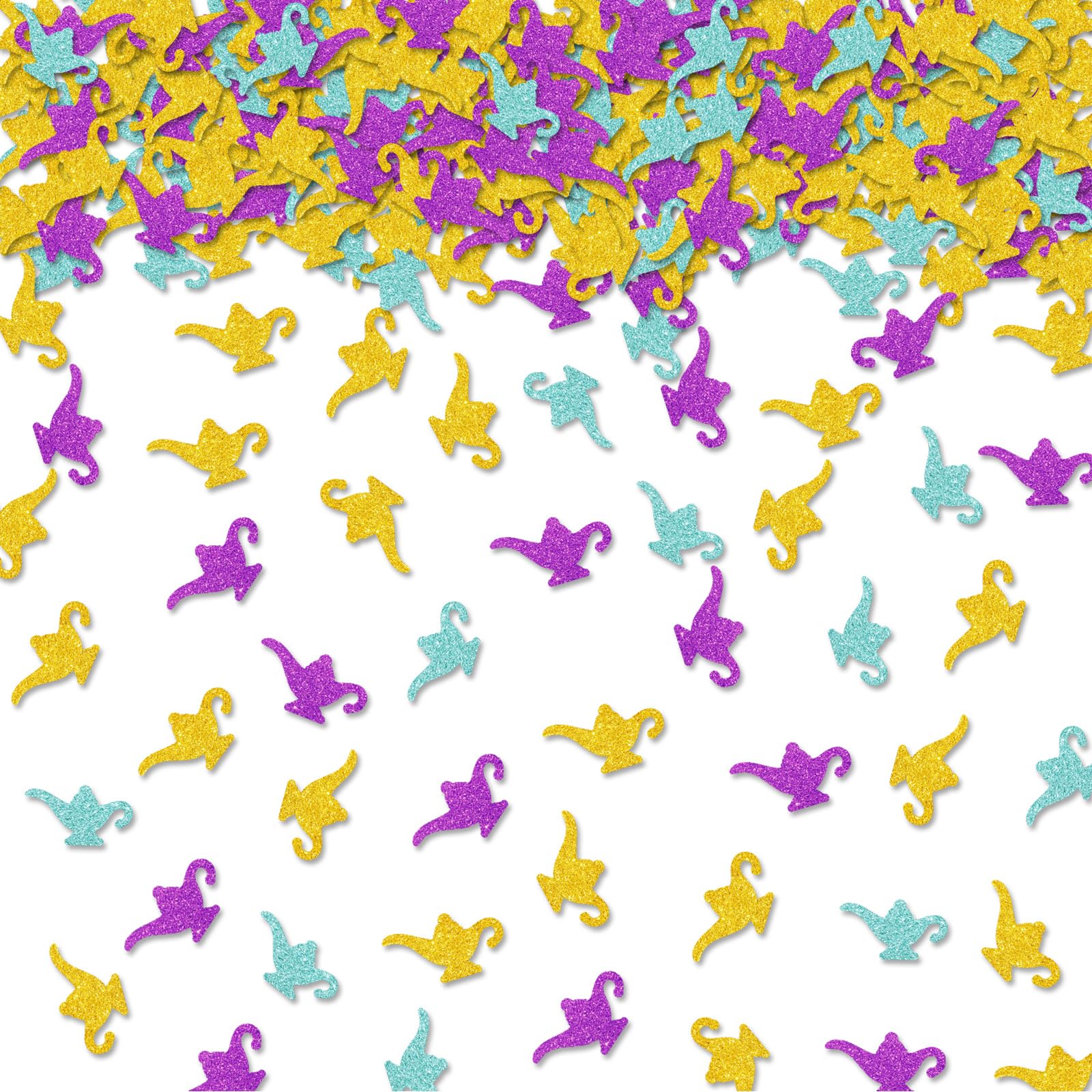 100pcs Genie Lamp Confetti, Gold Genie Lamp Table Confetti for Magical Birthday Party, Teapot Paper Scatters, Baby Shower/Magical World Themed Party Table Decoration