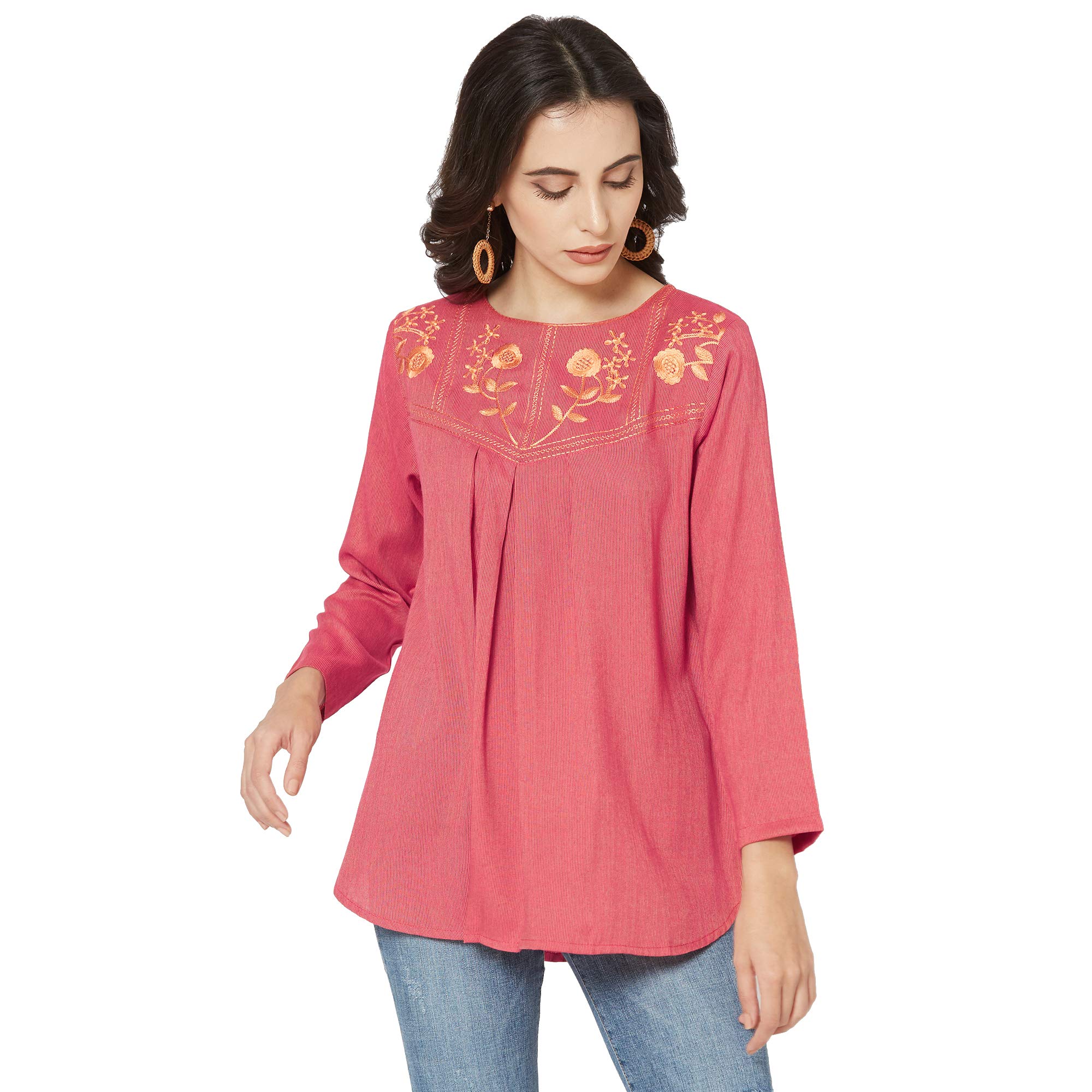 GO-4 ITGo.4.it Rayon Pin Stripes Women's Top with Classy Embroidery