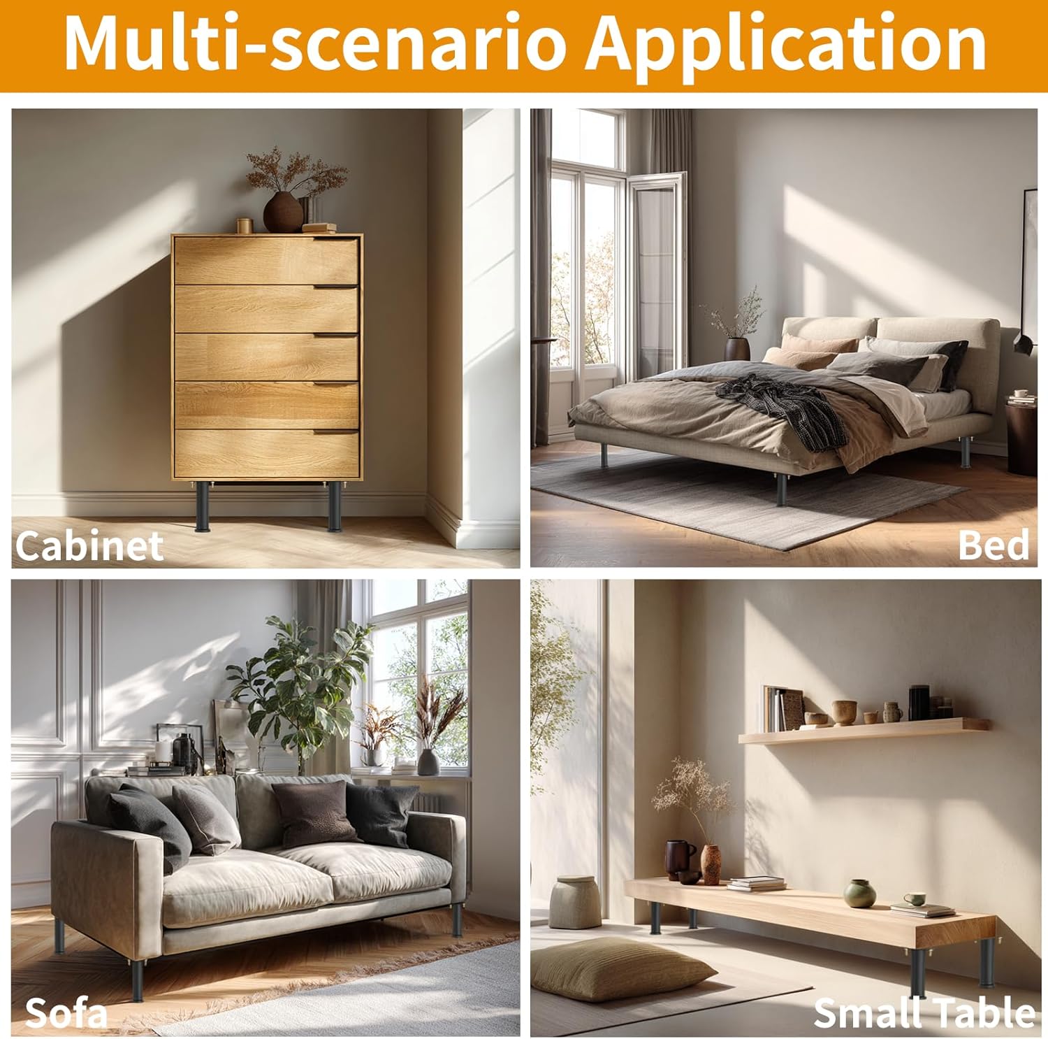 VinBee Bed Support Legs,Adjustable Bed Legs 7.08–13 inch,Adjustable Furniture Legs Heavy Duty Bed Frame Support Leg Replacement for Furniture & Platform Slat Supports 4 Pack