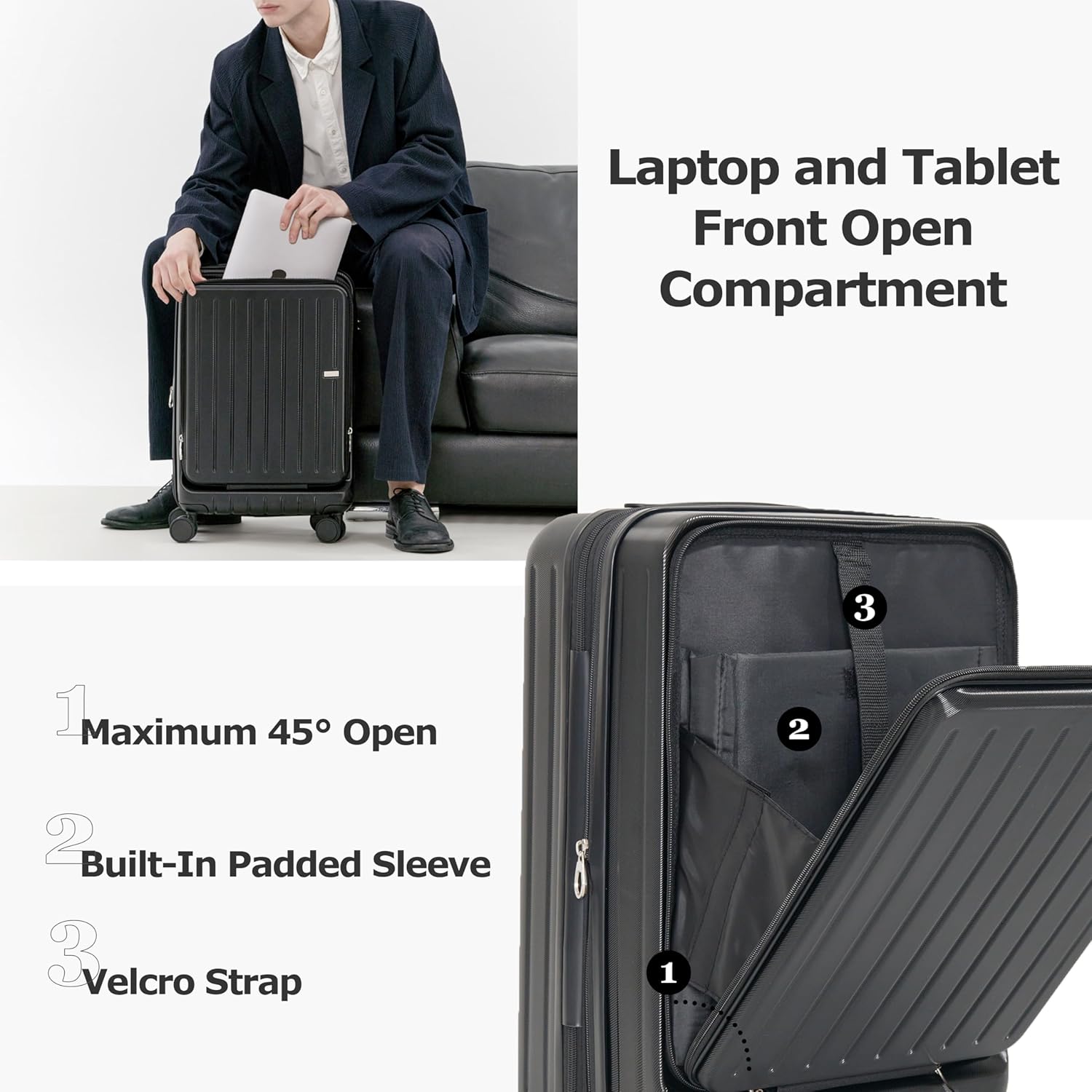 Carry-on Luggage by MAITO - Hardside Lightweight Carry on Luggage with Spinner Wheels, Laptop Compartment, Built-In Phone & Cup Holder - 20-inch 22L Expandable to 29L, Airline Approved TSA Lock