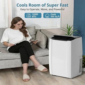 Takywep 12000 BTU Portable Air Conditioner, 3-in-1 AC Unit with Dehumidifier and Fan, Quiet Sleep Mode, Remote Control, Window Kit, Cools Rooms Up to 550 Sq. ft.
