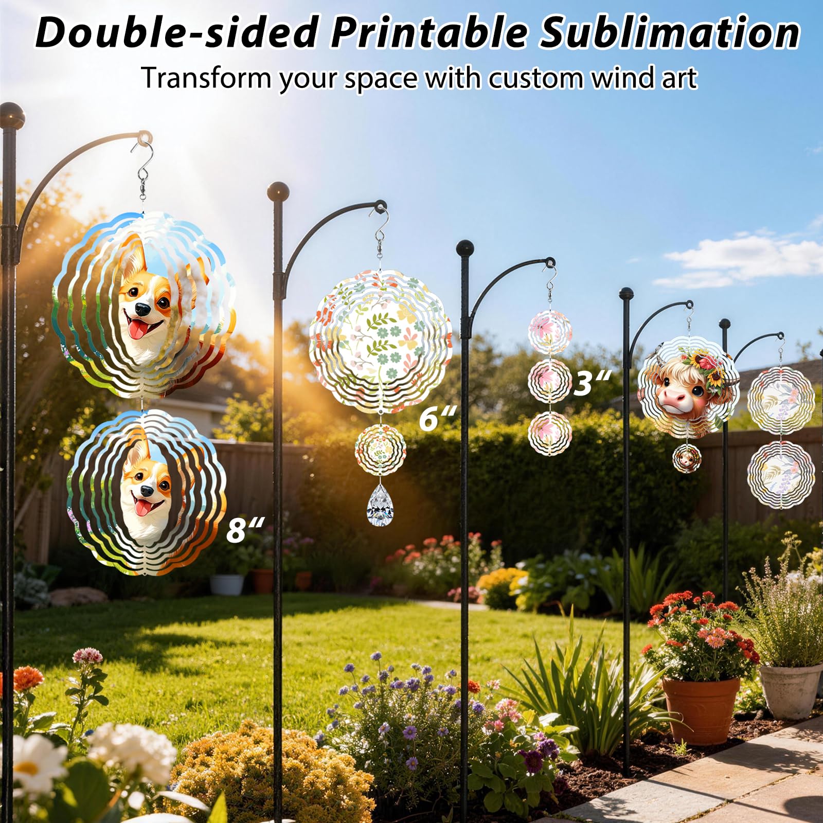 5 Stück Sublimations-Windspiel-Rohlinge 20,3 cm Windspinner Sublimationsrohlinge 3D Aluminium Metall Windspiele für Hof und Garten Indoor Outdoor Fenster Veranda Haustür Dekoration rund