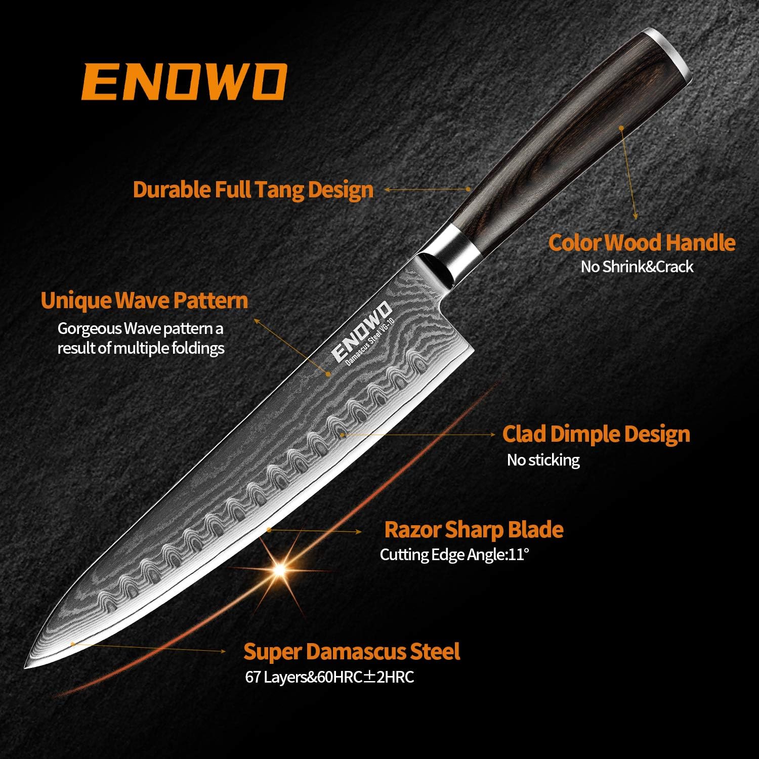 Exclusive Special enowo Damascus Chef Knife 8 Inch with Clad Dimple,Razor Sharp Kitchen Carving Sushi Knife Made of Japanese VG-10 Stainless Steel,Gift Box,Ergonomic, Superb Edge Retention, Stain & Corrosion Resistant Cheapest 🛒 enowo Damascus Chef Knife 8 Inch with Clad Dimple,Razor Sharp Kitchen Carving Sushi Knife Made of Japanese VG-10 Stainless Steel,Gift Box,Ergonomic, Superb Edge Retention, Stain & Corrosion Resistant