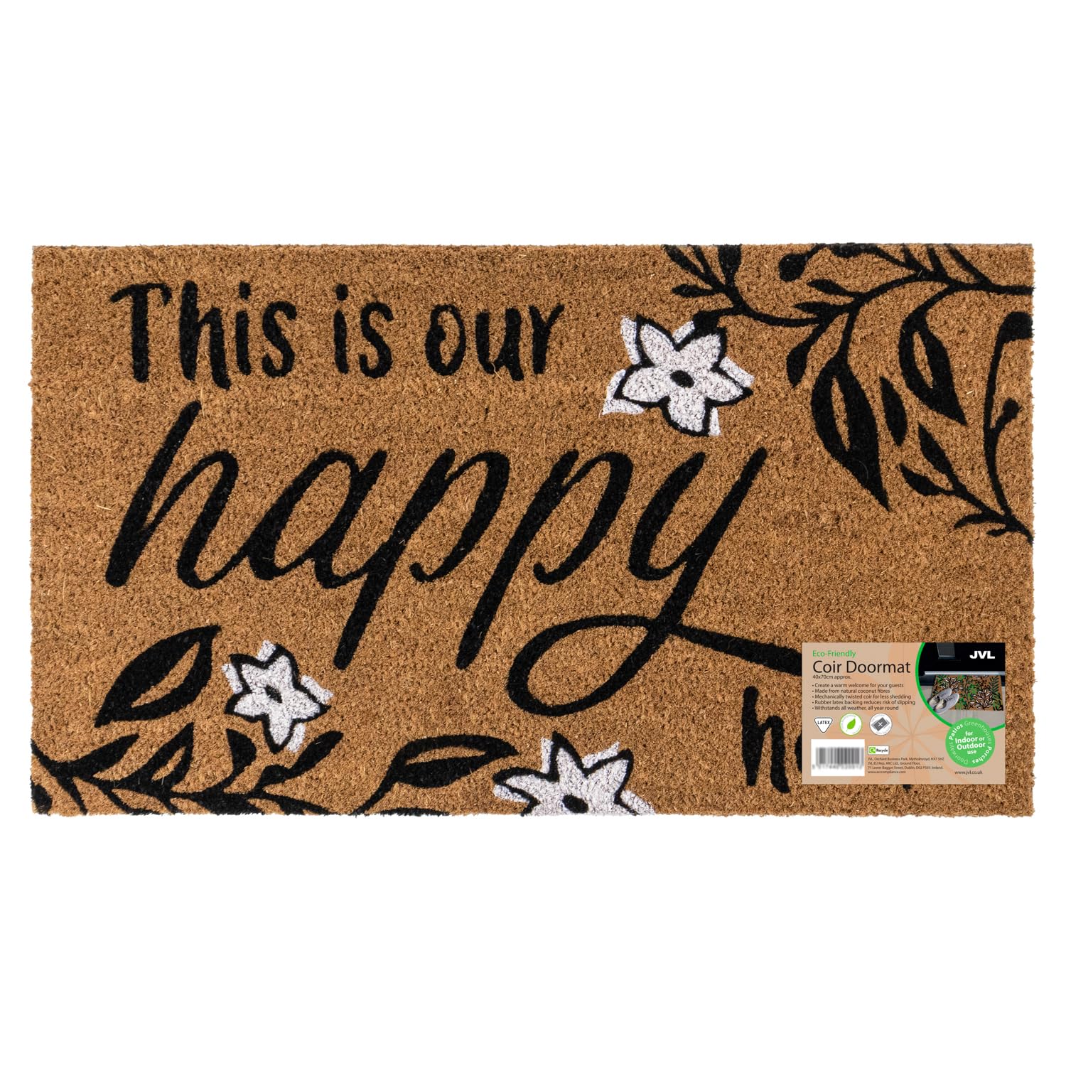 JVL Eco-Friendly Latex Backed Coir Entrance Doormat, 40x70cm - Our Happy Home