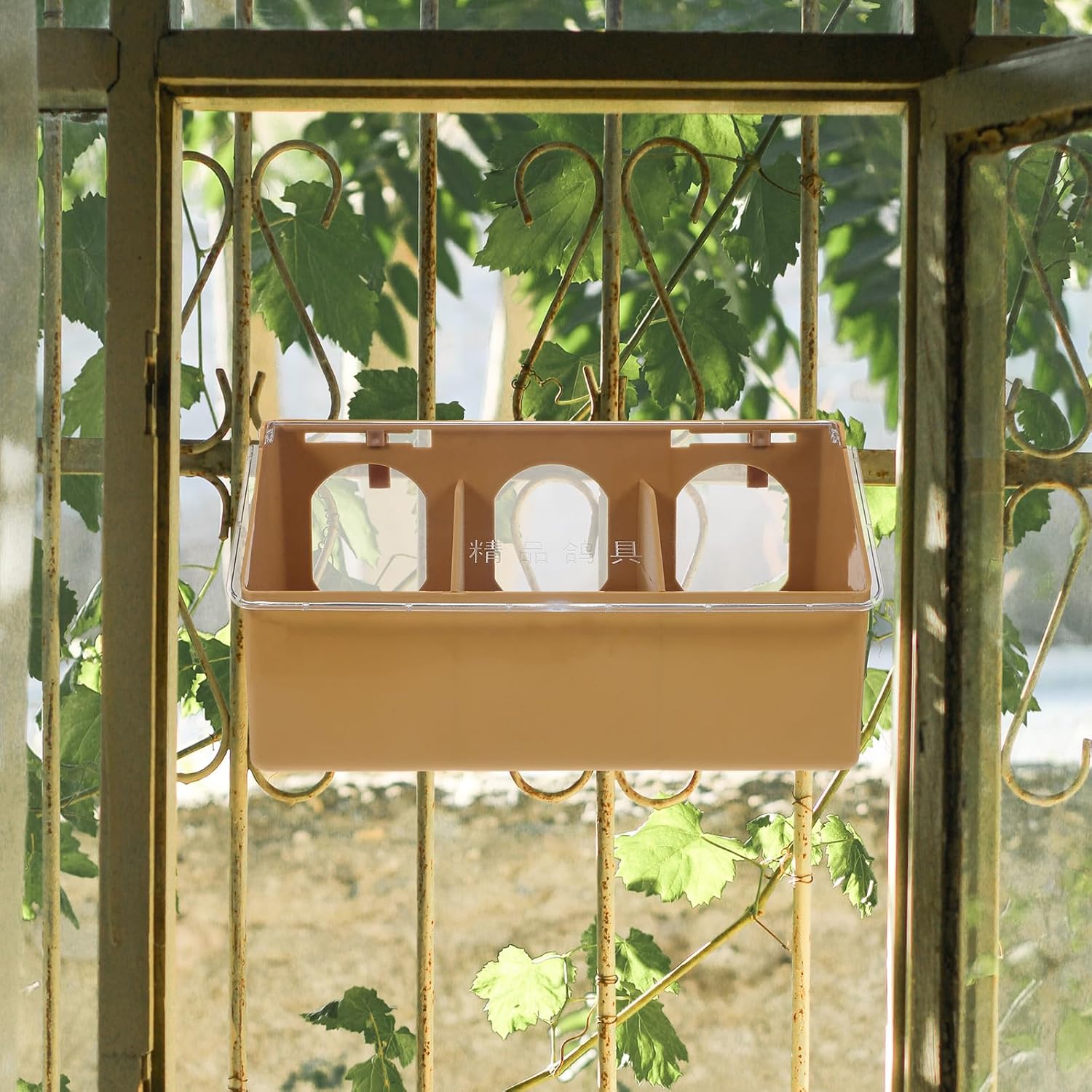 Pigeon Feeder Hanging Food Container with Lid 3-Hole Plastic Bird Feed Box for Cage Cockatiel Parakeet Feeding and Watering Supplies