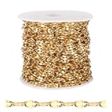 [33FT] 18K Gold PVD Plated Lip Chains for Jewelry Making 2MM Stainless Steel Sparkly Link Chain Bulk for Necklace Bracelet