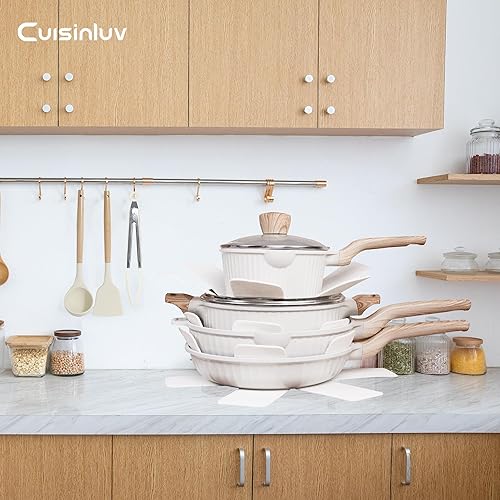 Miniatura 7 de Juego de ollas y sartenes antiadherentes de 13 piezas, juego de utensilios de cocina de piedra de granito, sin PFOA, incluye sartenes, cacerolas,