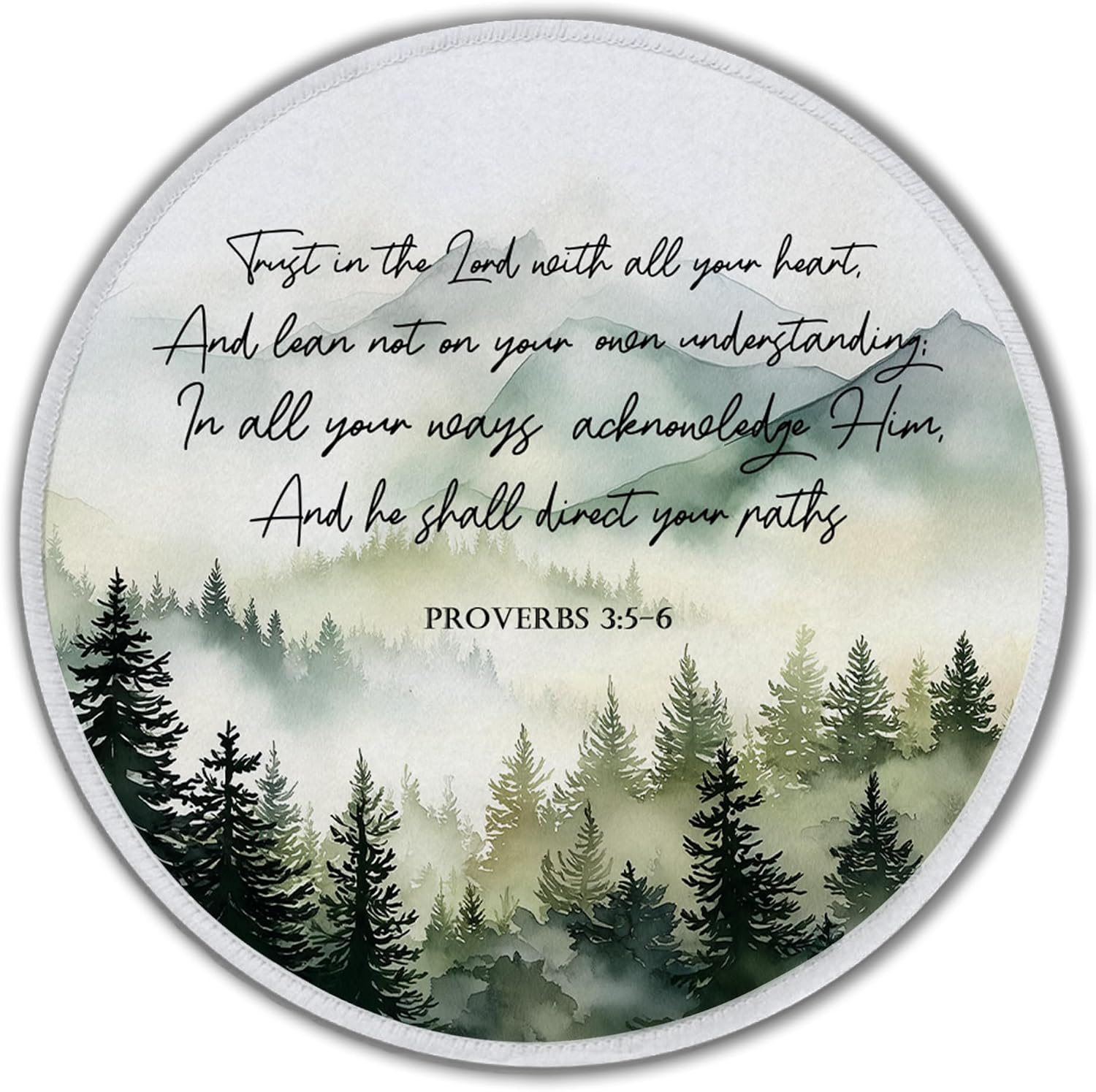 Christian Proverbs 3 5-6 Forest Mountains Small Round Mouse Pad 8.6x8.6in