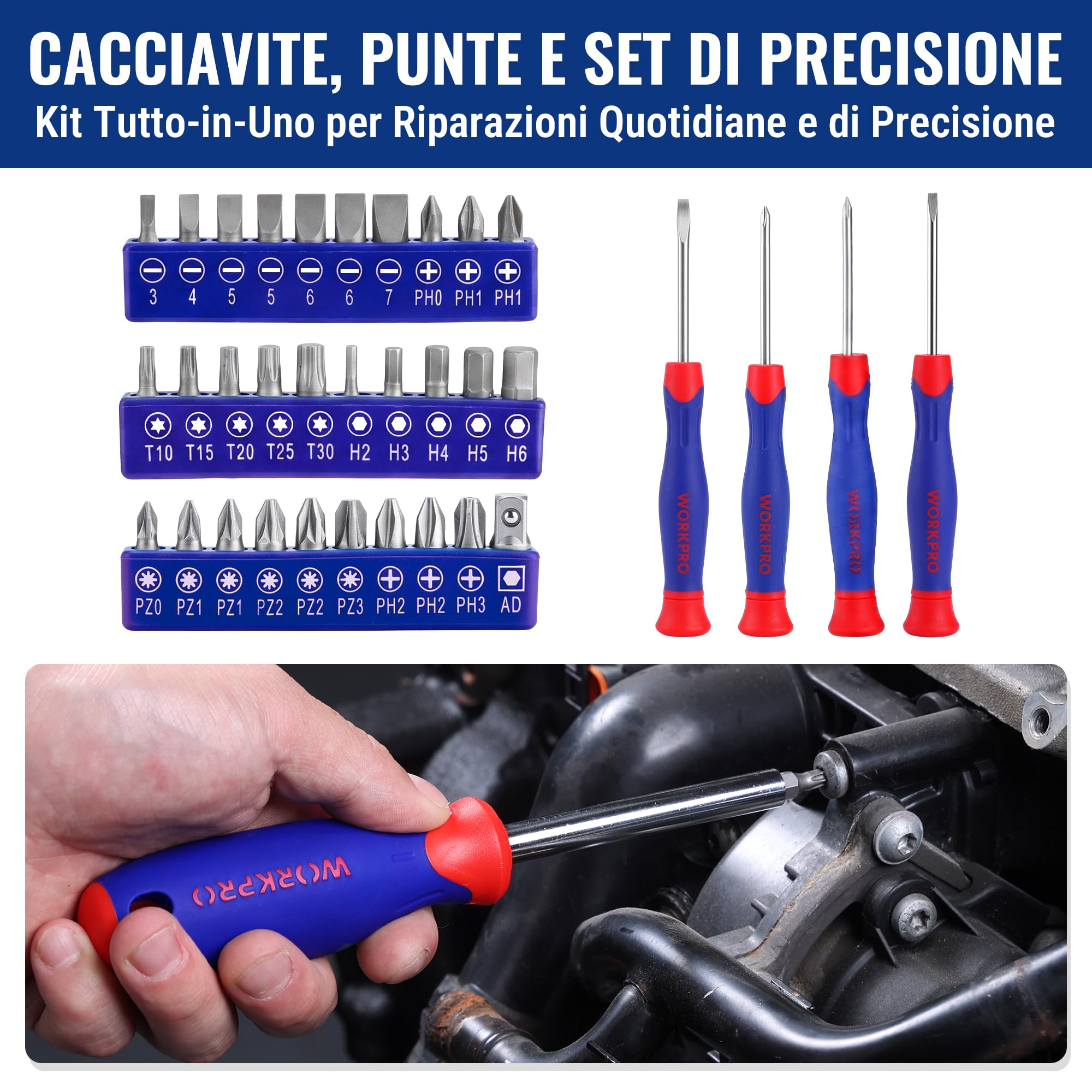 WORKPRO Kit di Attrezzi per la Casa 106 pezzi | Kit di Attrezzi Fai da Te con Custodia di Stoccaggio che Include Cacciaviti, Pinze, Chiavi, Martello, Metro a Nastro, Chiave Esagonale, Coltello