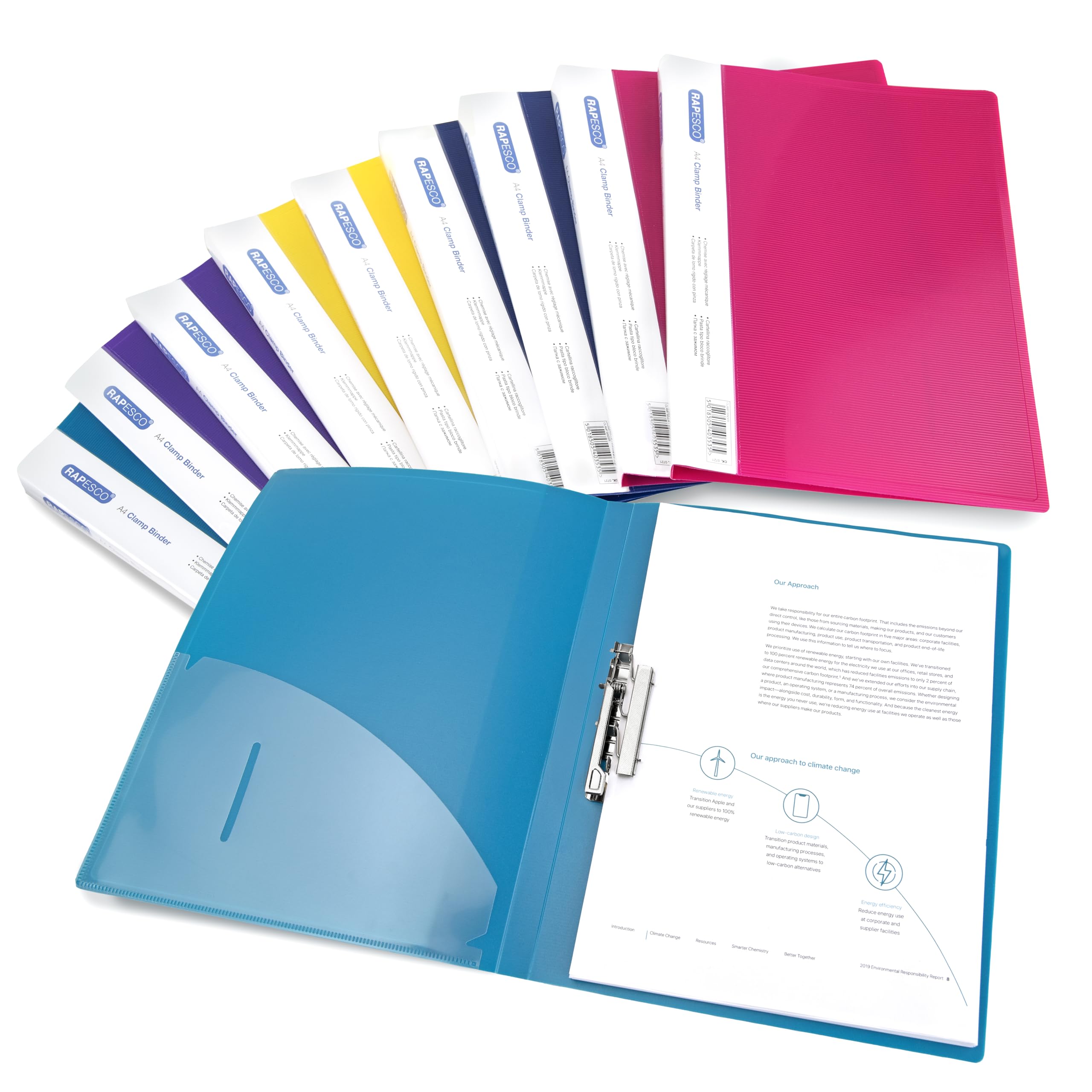 Rapesco 0793 Chemise de Présentation à Attaches sans Trou, A4, Lot de 10 | Couleurs Assorties