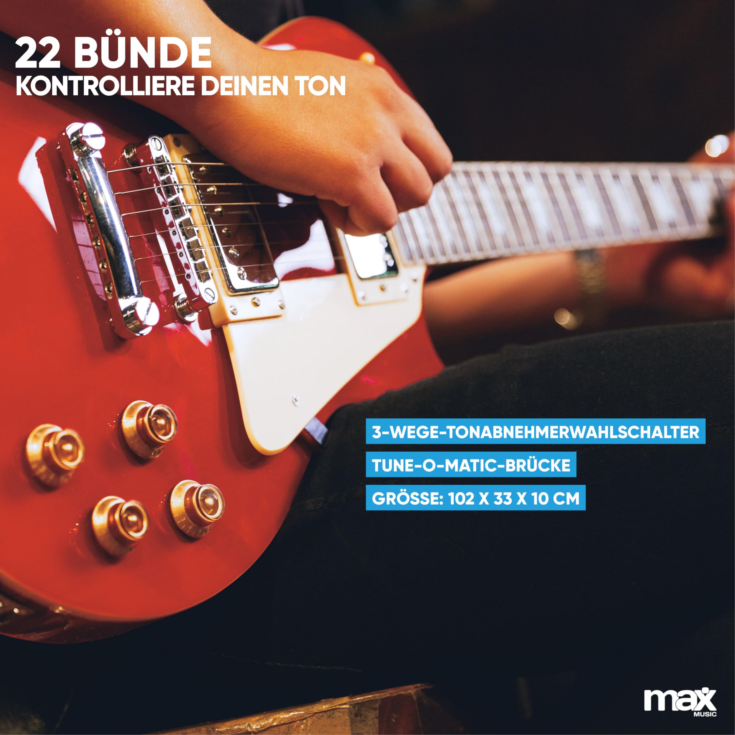 Max GigKit SC E Gitarre, E Gitarren Set mit Gitarrenverstärker, Tasche, Plektrum, Stimmgerät, Instrumentenkabel, Ersatzsaiten, Gitarrengurt, 22 Bünde - Rot