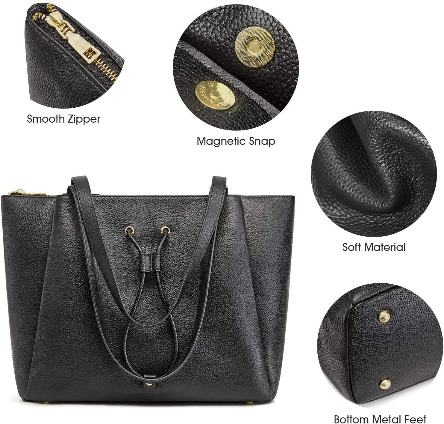 Kattee Work Tote Bags for Women, Large Genuine Leather Shoulder Handbags with Laptop Compartment - Image 6