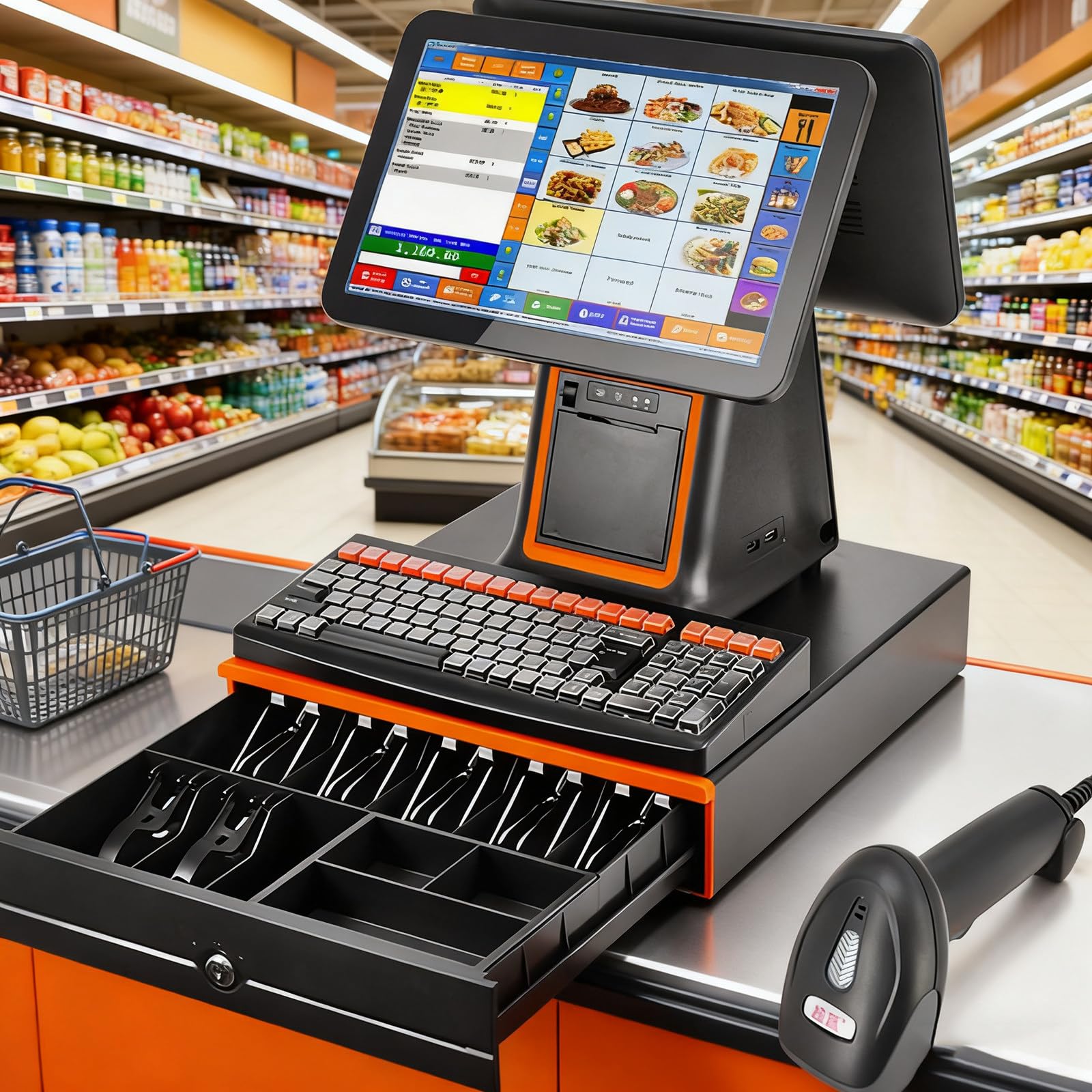 PtaTritious Cash Register with Cash Drawer, Barcode Scanner, Touch Screen Dual Monitor for Small Businesses All-in-One Cash Register, with 8gb Ram, 128g Ssd Black