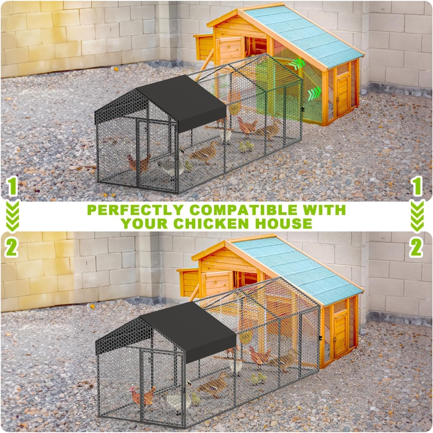 Metal Chicken Coop Run for 6-10 Chickens, 118" L×40" W×40" H Portable Tractor Small Chicken Run for Yard with Cover & Chicken Swing, Outdoor Backyard Farm Chicken Pen, Outdoor Duck coop, Duck House