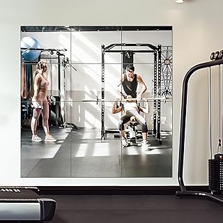Home Gym Mirror Tiles - Large Square Mirrors (Glass, 16x12'' - 12PCS) fo...