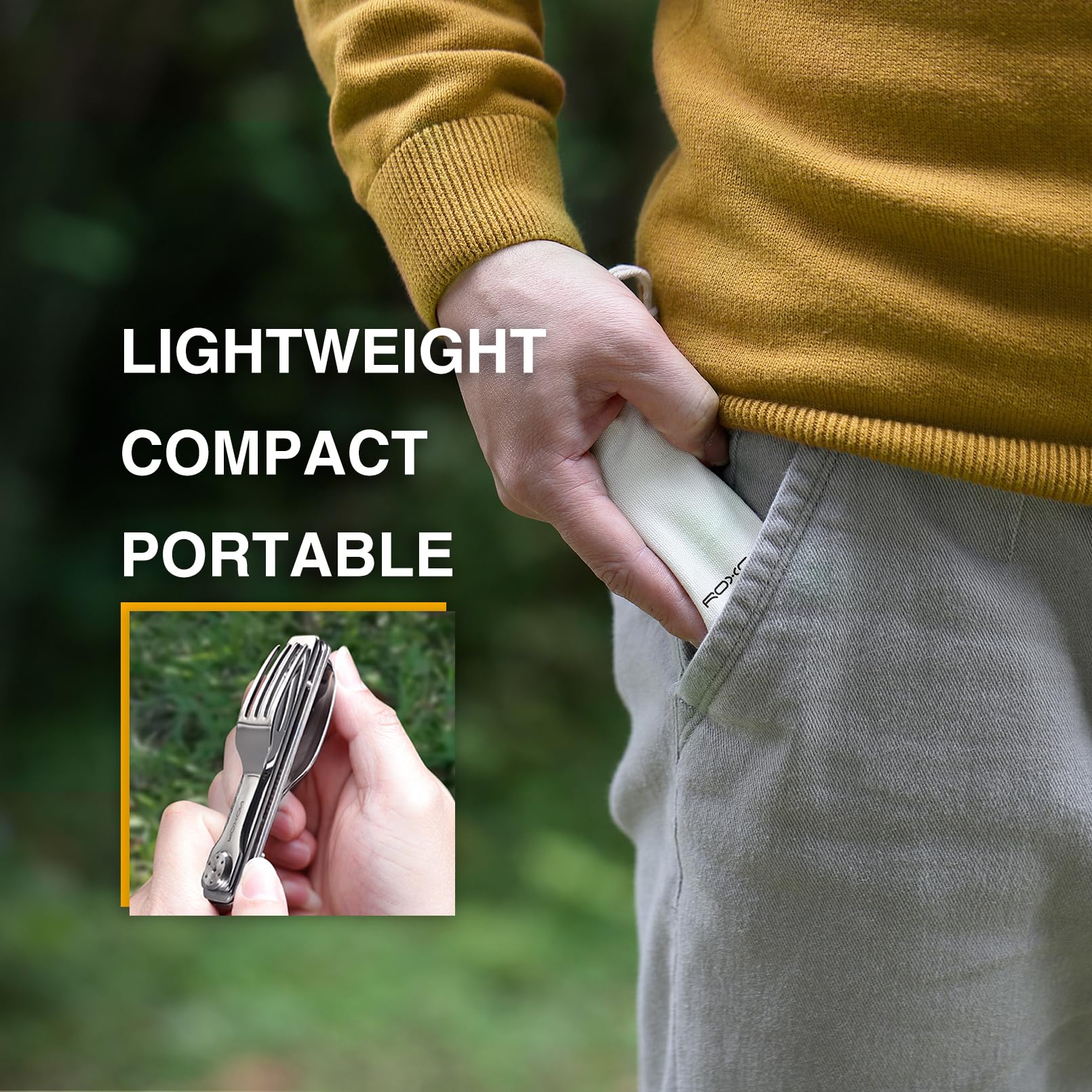 ROXON 3-in-1 C1S Magnetic Folding Stainless Steel Camping Besteck Set | Knife Spoons Fork EDC Portable Lightweight Cutlery for Hiking Backpacking Travel Lunchbox Outdoor geschirr Essentials