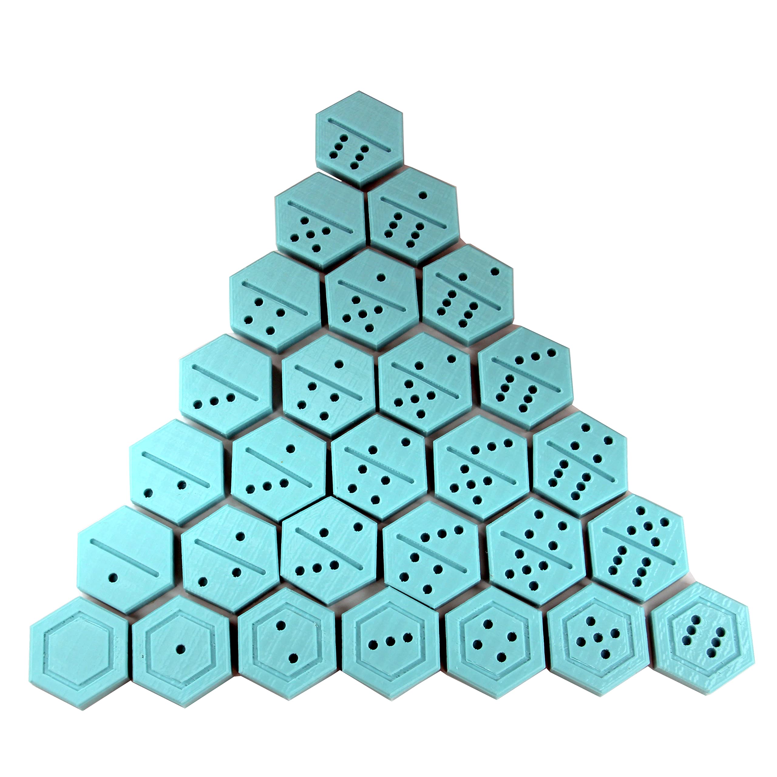 Gnobby Gnome Whatnots Hexagon Domino Set - Handmade - Double 6-28 Tiles - 1.5 Inches- with Travel Bag - Sky Blue Color