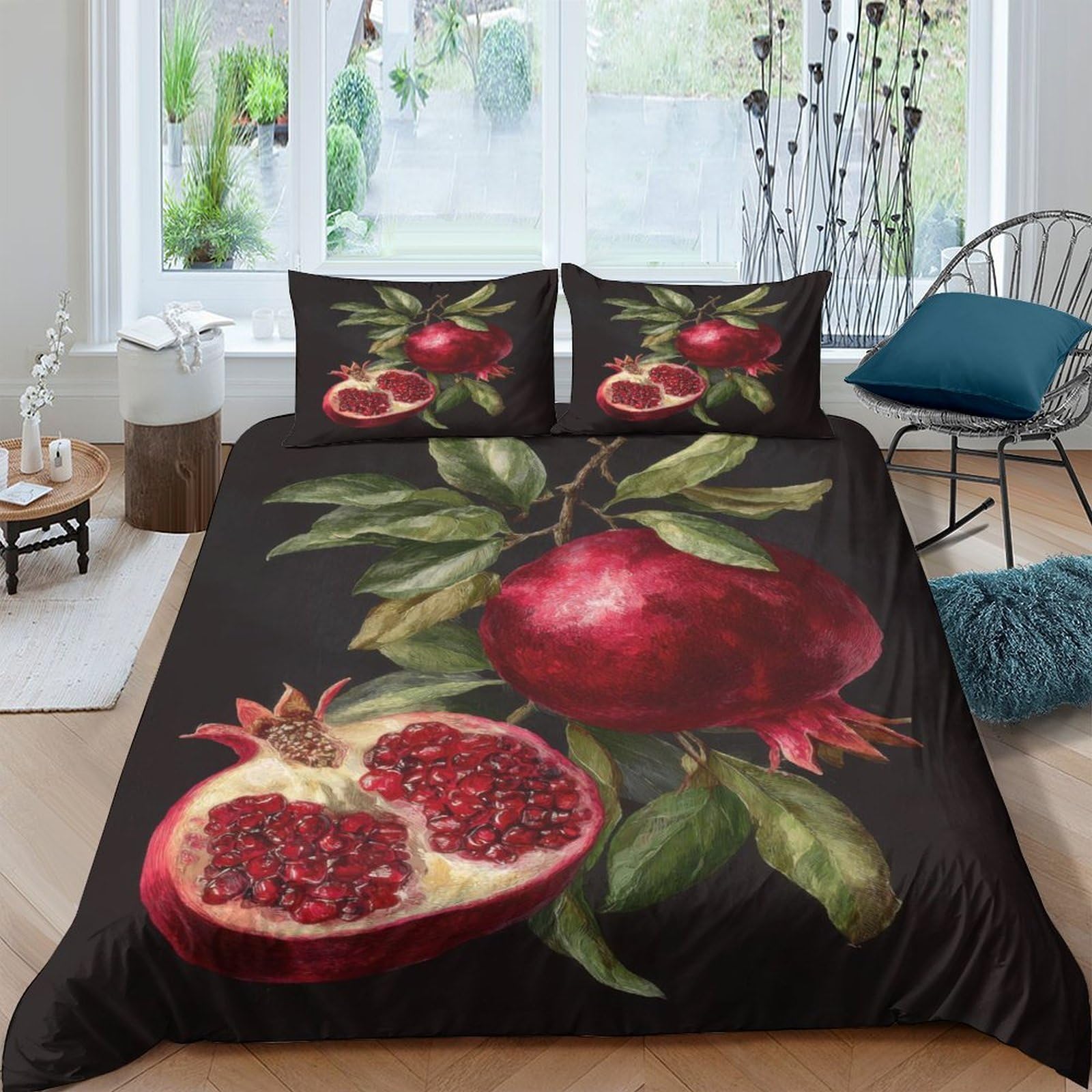 Ctjqhvkz Style-3 3D Printed Pomegranate Fitted Sheet Microfiber Soft Black Artistic Fruit Mattress Cover For Bedroom Dorm Decor Single（135X200cm）