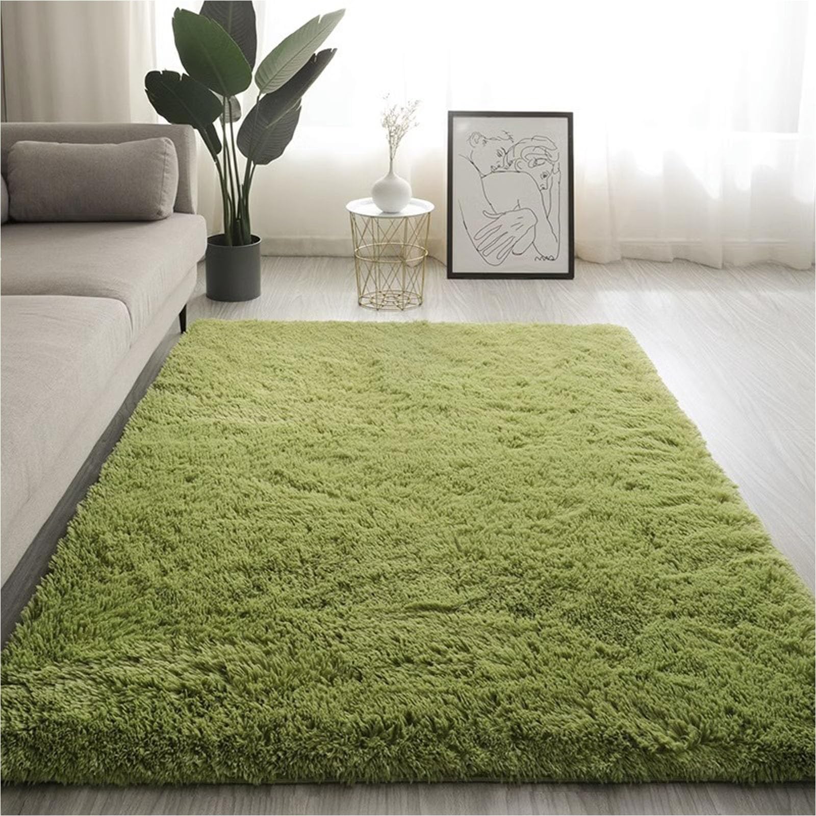 Tapis salon shaggy vert 80 x 220 cm moderne tapis intérieur antidérapant poil long