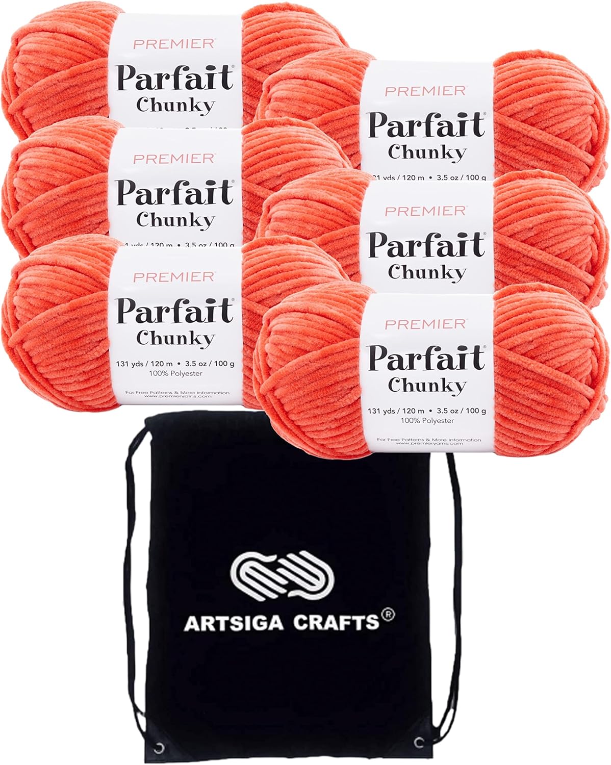 Premier Yarns Parfait Chunky Cardinal 1150-51 (6-Skeins - Same Dye Lot) Weight S Bulky #6 Polyester Yarn for Crocheting and Knitting with Project Bag