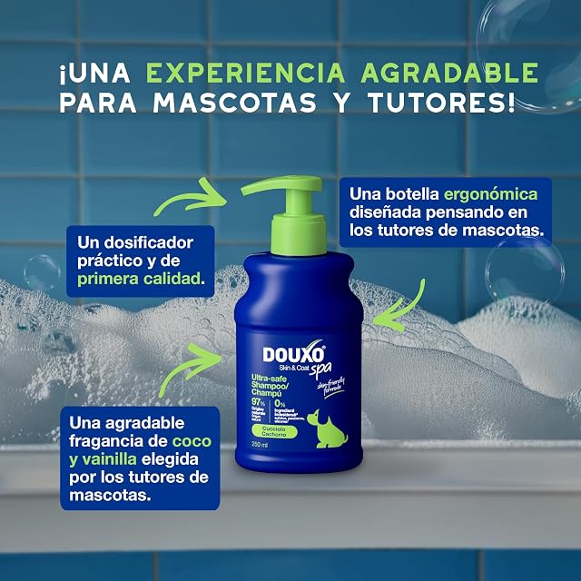 Foto 5 de 8 de DOUXO® Skin & Coat SPA - Champú ultrasuave para Cachorros, 250 ml, Limpia e hidrata profundamente la Piel…