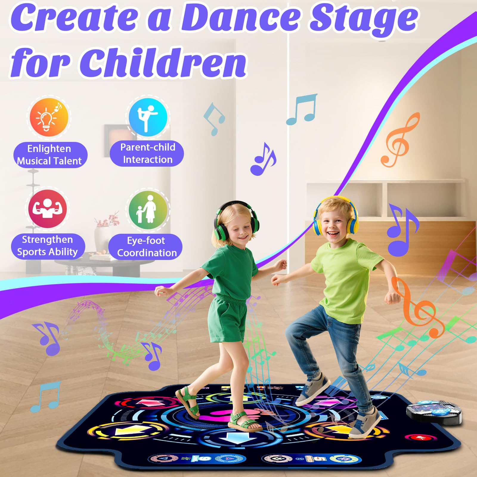 Alfombrilla de baile, almohadilla electrónica de baile para niños con Bluetooth inalámbrico, 5 velocidades, 9 niveles, juguetes musicales, regalos de cumpleaños y Navidad para niñas y niños de 3, 4, 5 7