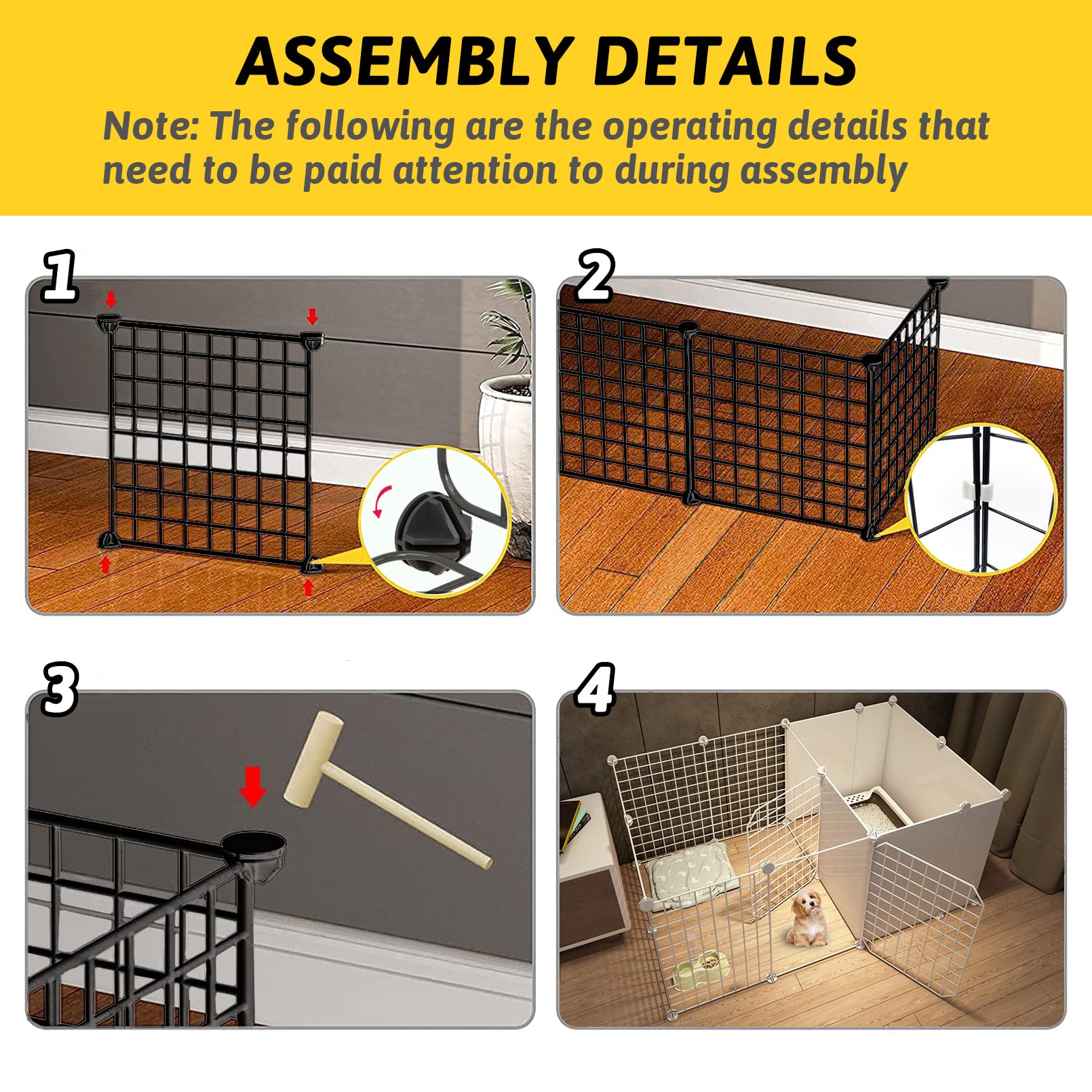 BNOSDM Dog Pet Playpen, Puppy Cage Indoor Portable Metal Wire Fence Yard with Door Small Animal Exercise Pen for Small-Sized Dog, Cat, Rabbit, Guinea Pigs, Ferret