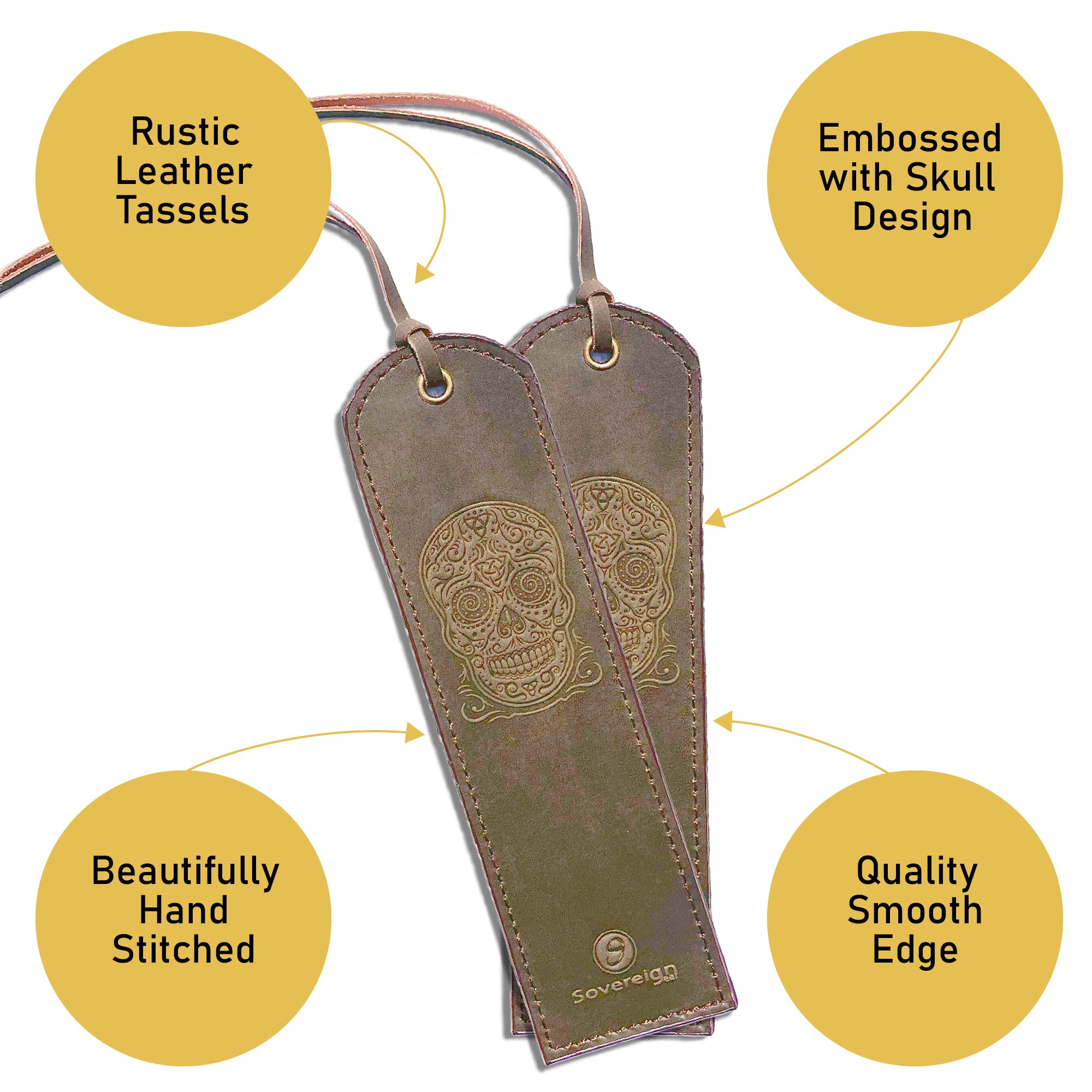 Leather Bookmark Handmade with Sugar Skull Design - 2 Genuine Leather Book Marks for Reading - Unique Bookmarks for Men Women Girls - Image 3