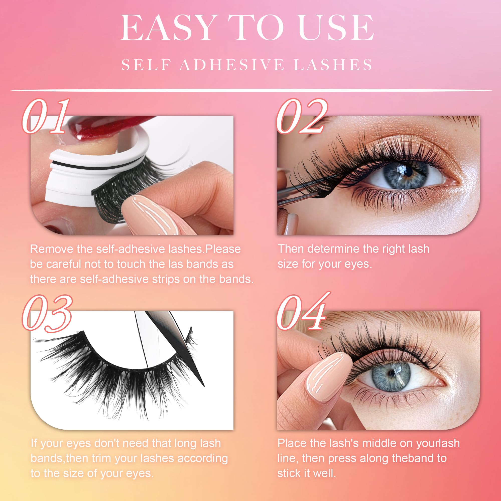 JoMay Self Adhesive Eyelashes No Lash Glue Needed Reusable Up to 5x Natural Strip Lashes 3D Super Fluffy False Eyelashes Easy to Apply & Remove Full Bouncy Volume & Curl 3 Pairs(Butterfly Dance)