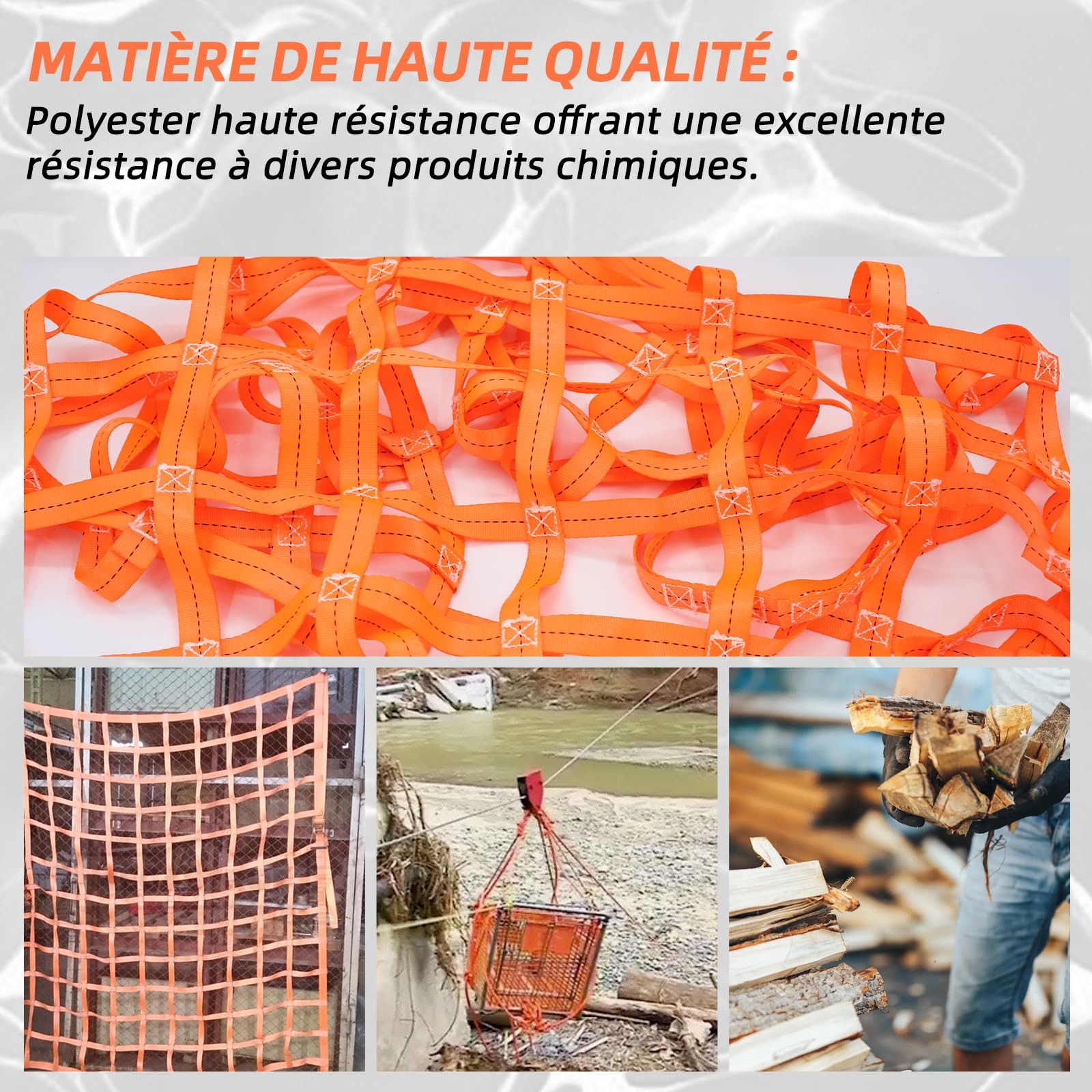 Filet de levage en polyester haute performance - 1 x 1 m - 300 kg - Résistant à l'usure - Filet de chargement et de déchargement - Filet de levage vertical - Convient pour la manipulation des