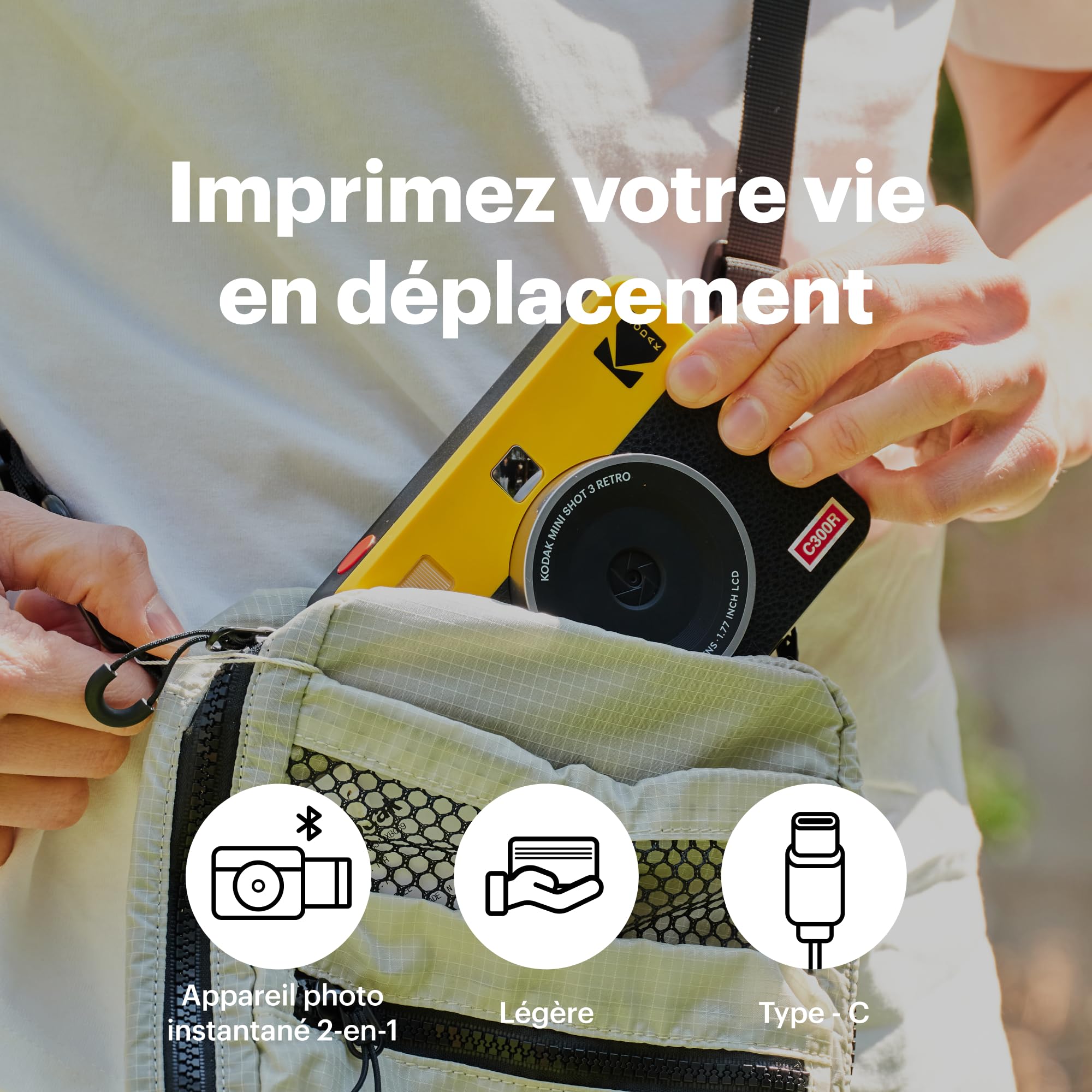 Kodak Mini Shot 3 Retro Cadeau Noel, Appareil Photo Instantané Vintage avec Imprimante Photo Portable, 76x76 mm, Technologie 4Pass, Pack de 38 Papiers Photo – Blanc