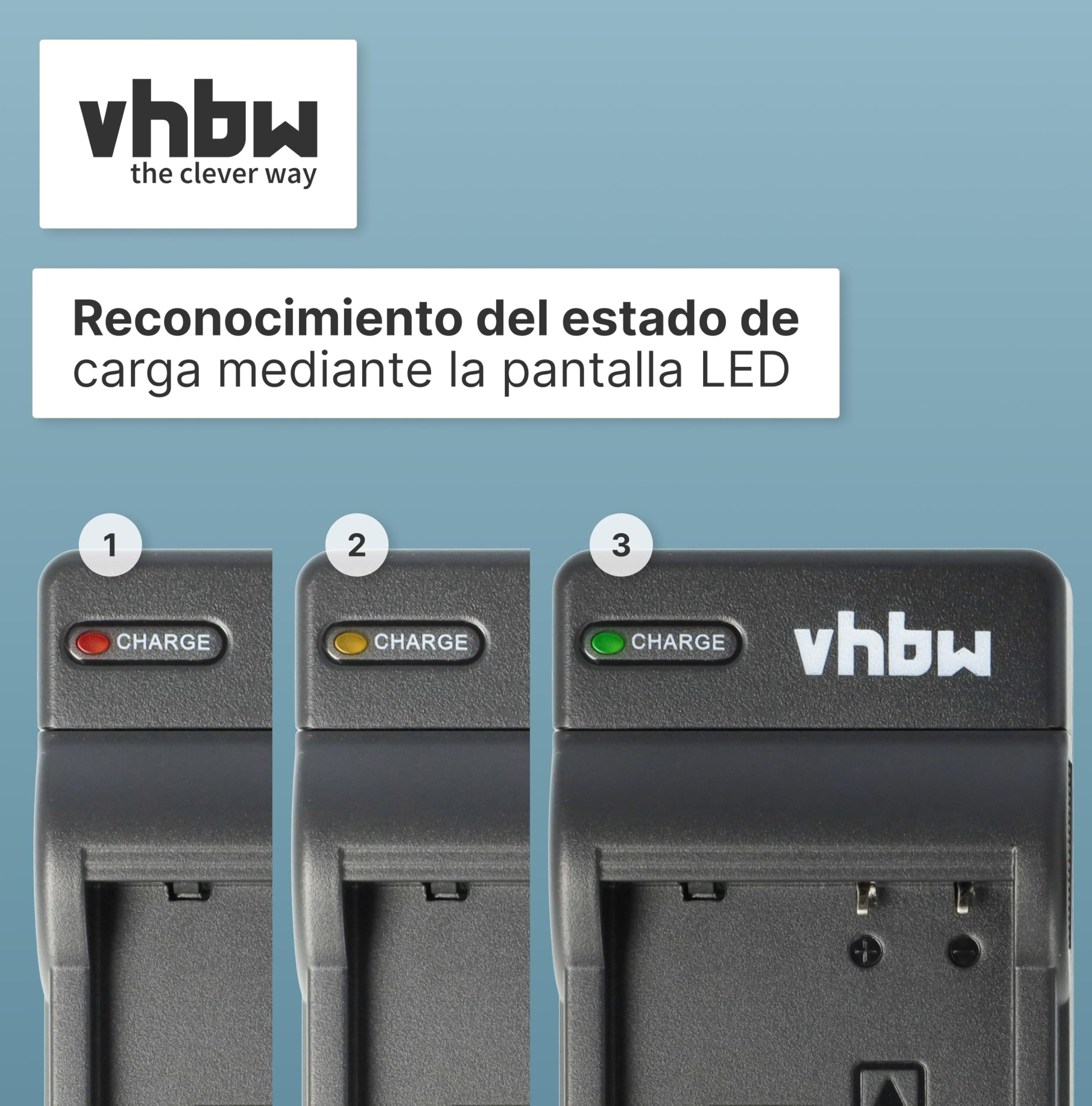 Vhbw Cargador USB Compatible Con Olympus E-400, E-410, E-420, E-450, E-600, E-620 Batería De Cámara - Soporte, Indicadores De Carga LED