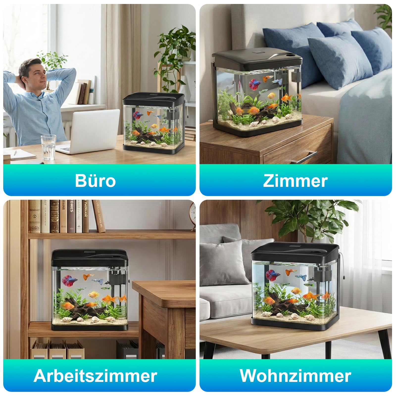10L Aquarium Set Nano Fischtank Aquarium Mit LED-Leuchten & Filtersystem kleines Aquariums Komplettset Schwarz