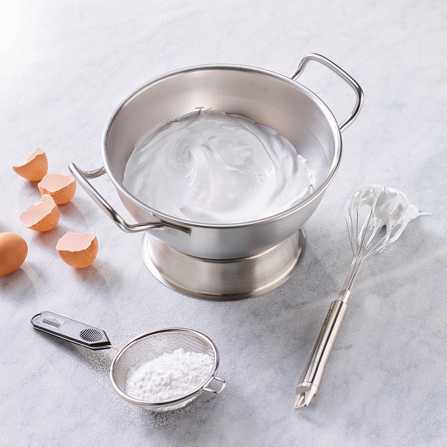 Paderno 11952-22 - Bastardella Semisferica – Ciotola multiuso in acciaio inox con manici, per impastare, mescolare e montare – Diametro: 22 cm, altezza: 12 cm, capacità: 2,7 lt